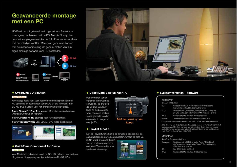 Macintosh gebruikers kunnen met de meegeleverde plug-ins gebruik maken van hun eigen montage software voor HD bestanden.