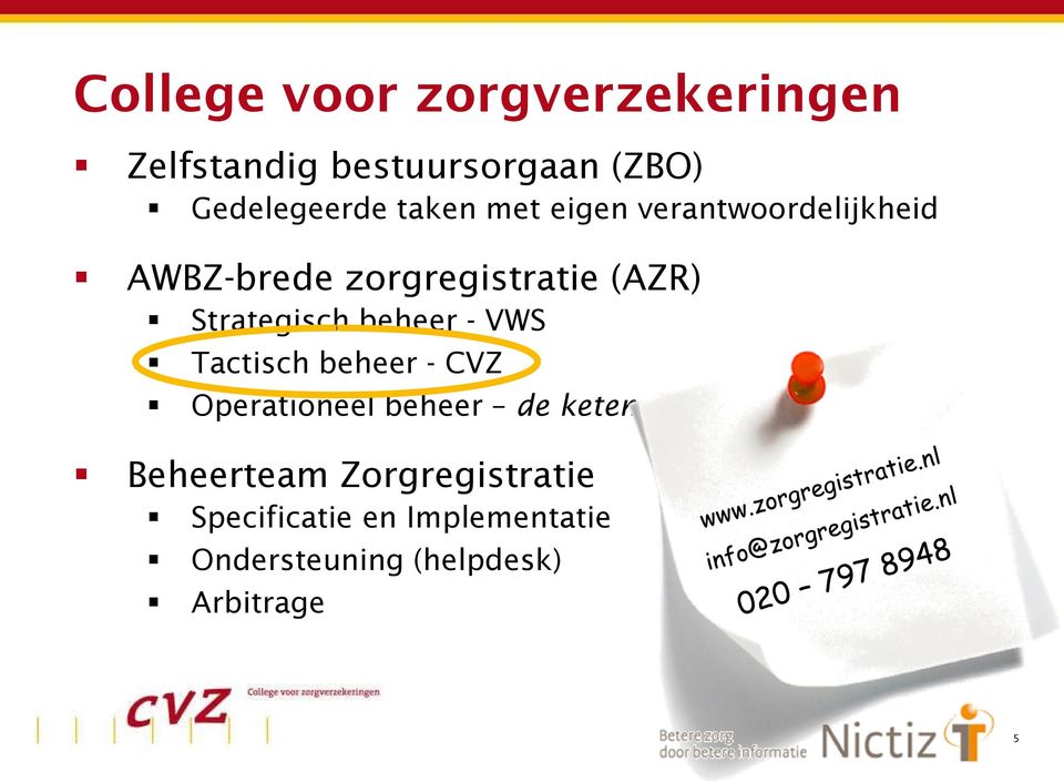 Strategisch beheer - VWS Tactisch beheer - CVZ Operationeel beheer de keten