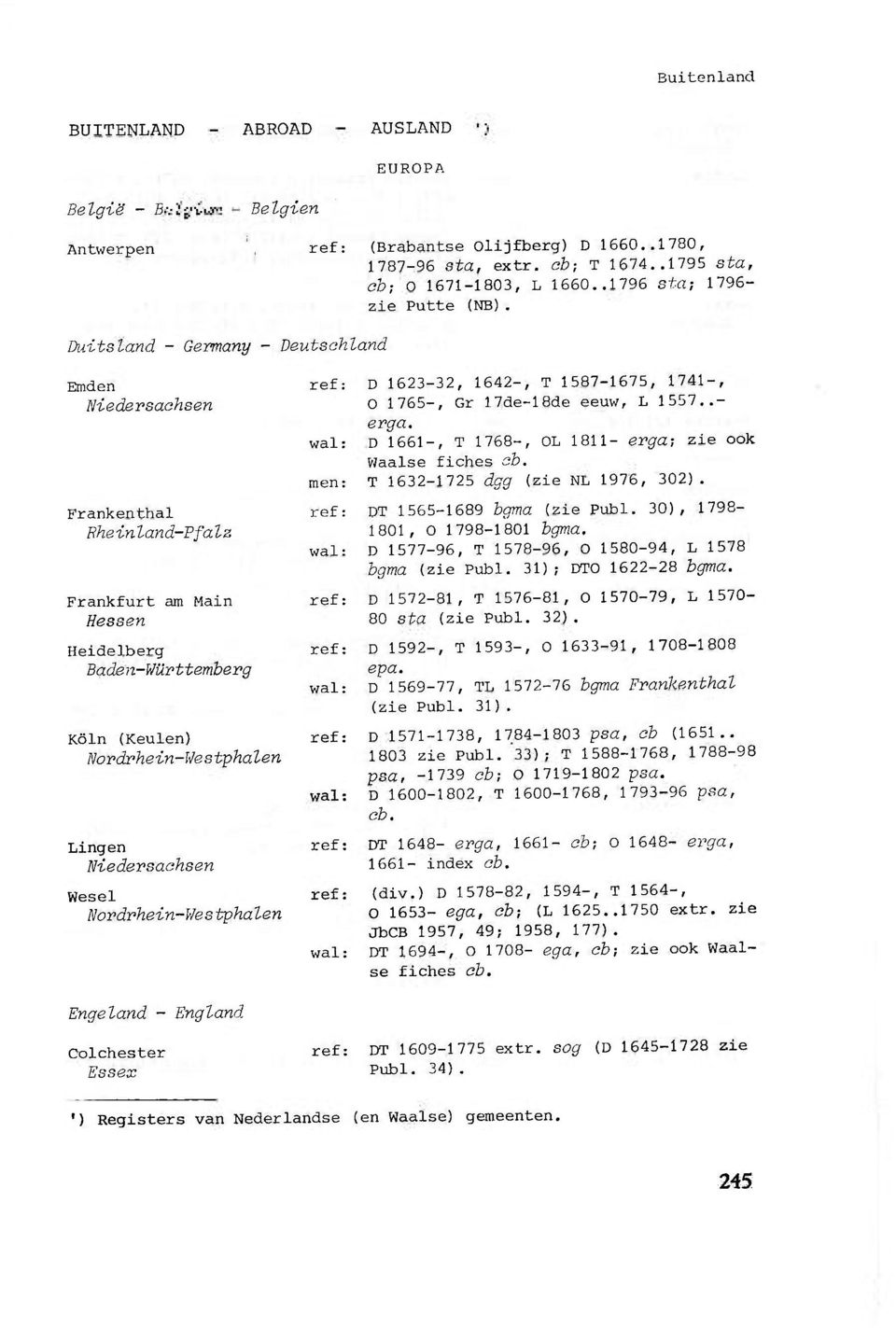 Duitsland - Germany - Deutsahland Emden Niedersaehsen Frankenthai Rheinland-Pfalz Frankfurt am Main Bessen Heidelberg Baden-Württemberg Köln (Keulen) D 1571-1738, 1784-1803 psa, cb (1651.