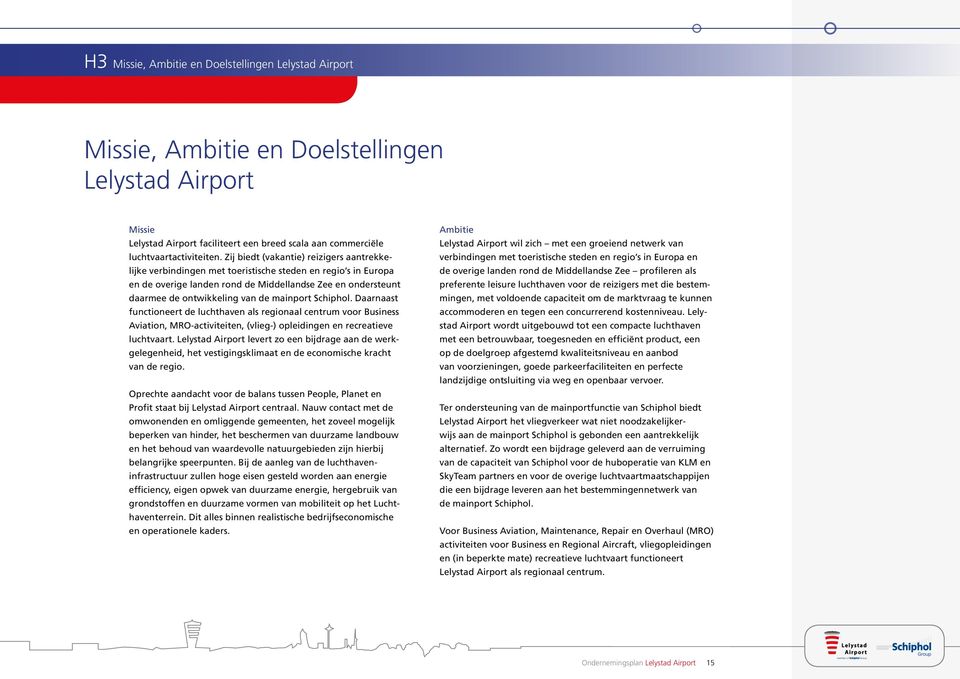 mainport Schiphol. Daarnaast functioneert de luchthaven als regionaal centrum voor Business Aviation, MRO-activiteiten, (vlieg-) opleidingen en recreatieve luchtvaart.