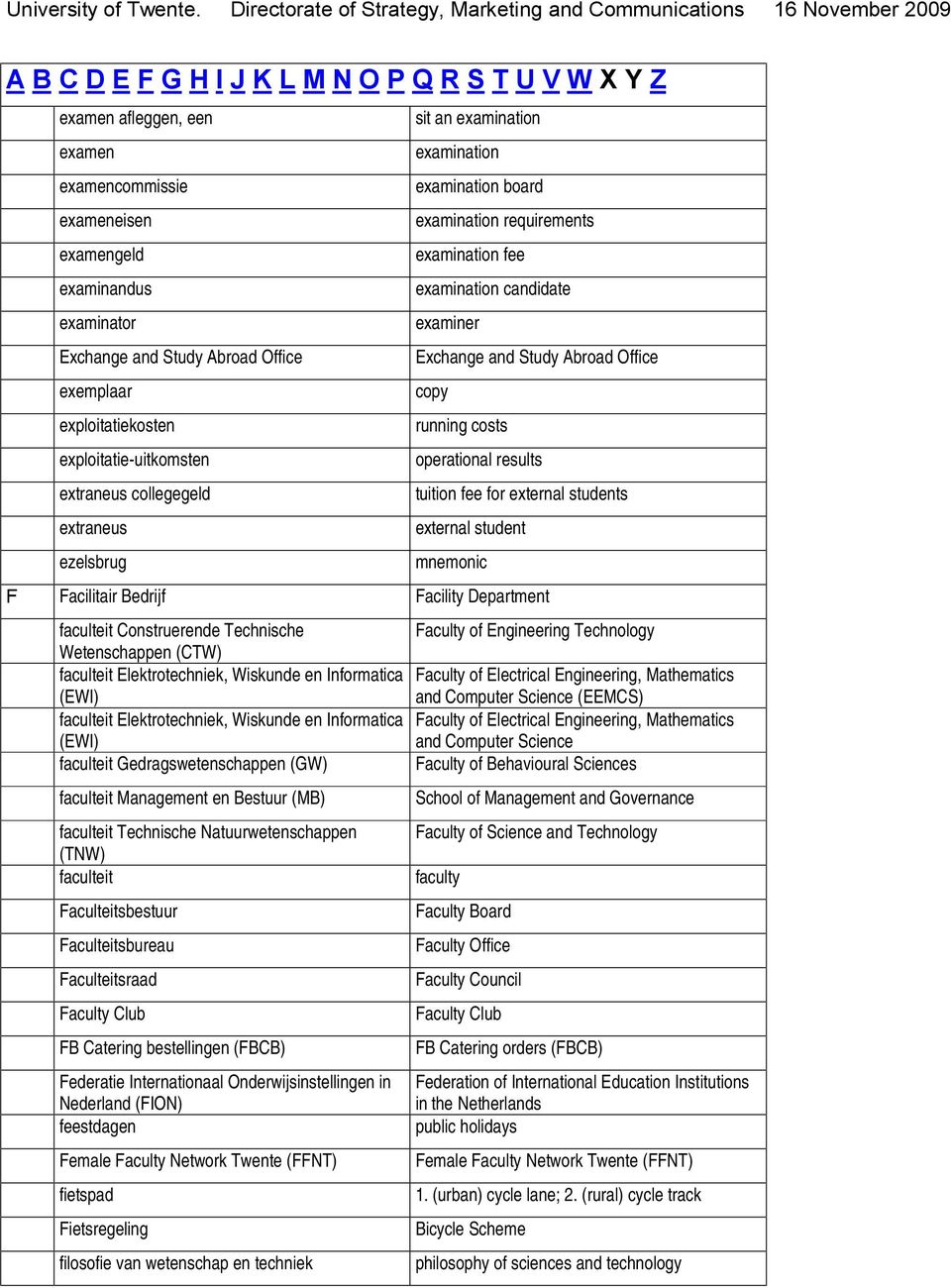 tuition fee for external students extraneus external student ezelsbrug mnemonic F Facilitair Bedrijf Facility Department faculteit Construerende Technische Faculty of Engineering Technology