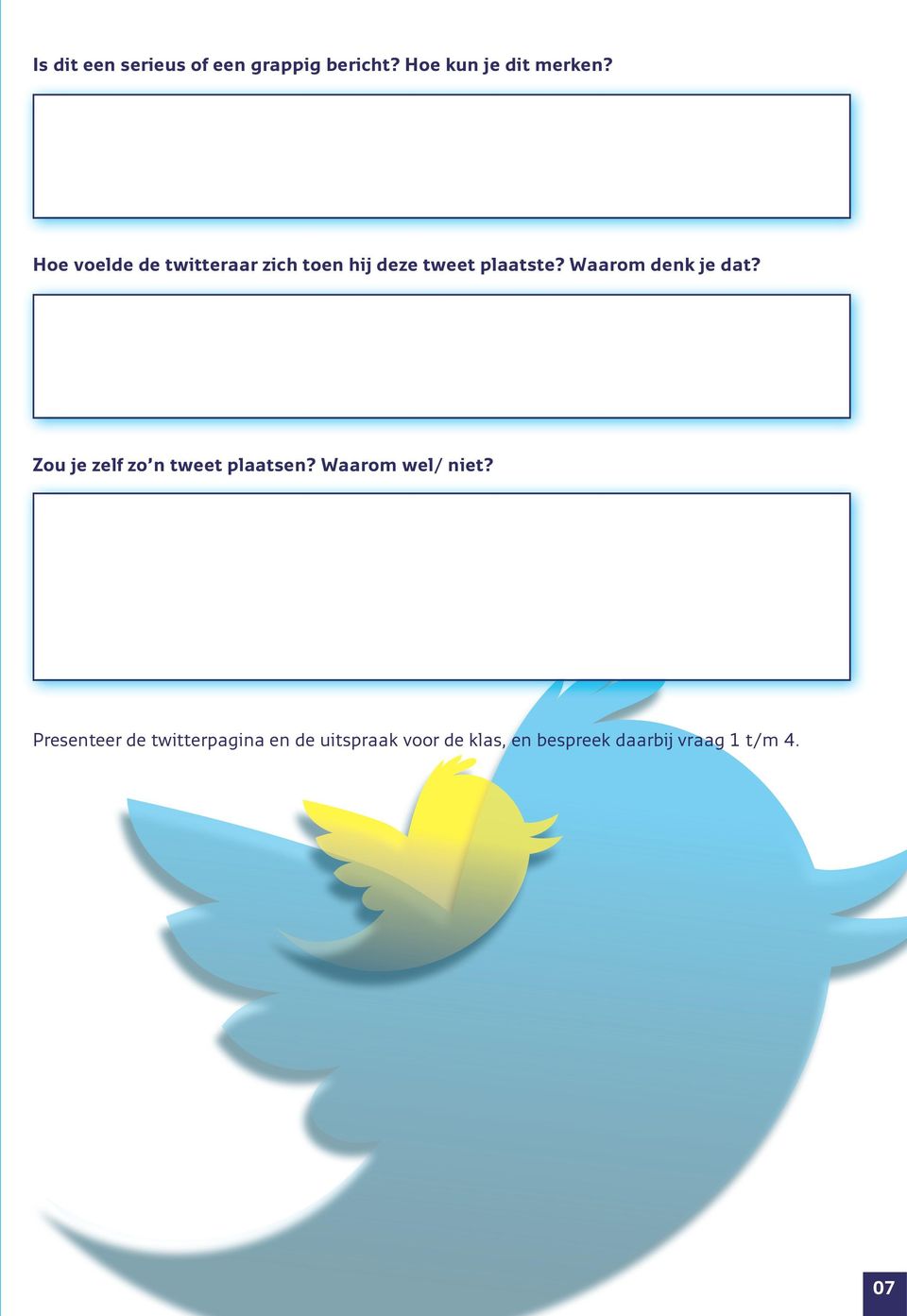 Waarom denk je dat? Zou je zelf zo n tweet plaatsen? Waarom wel/ niet?