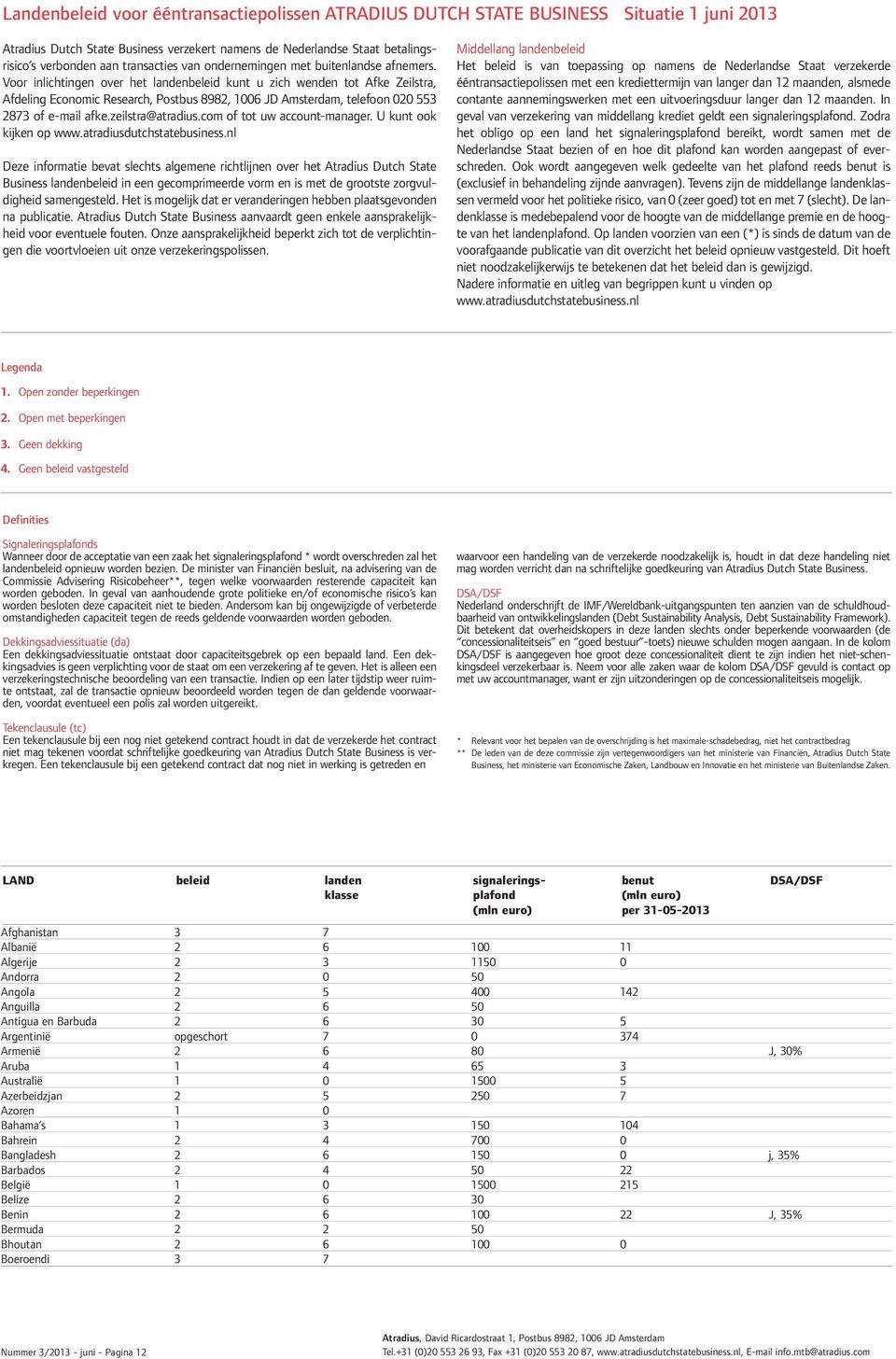 Voor inlichtingen over het landenbeleid kunt u zich wenden tot Afke Zeilstra, Afdeling Economic Research, Postbus 8982, 1006 JD Amsterdam, telefoon 020 553 2873 of e-mail afke.zeilstra@atradius.