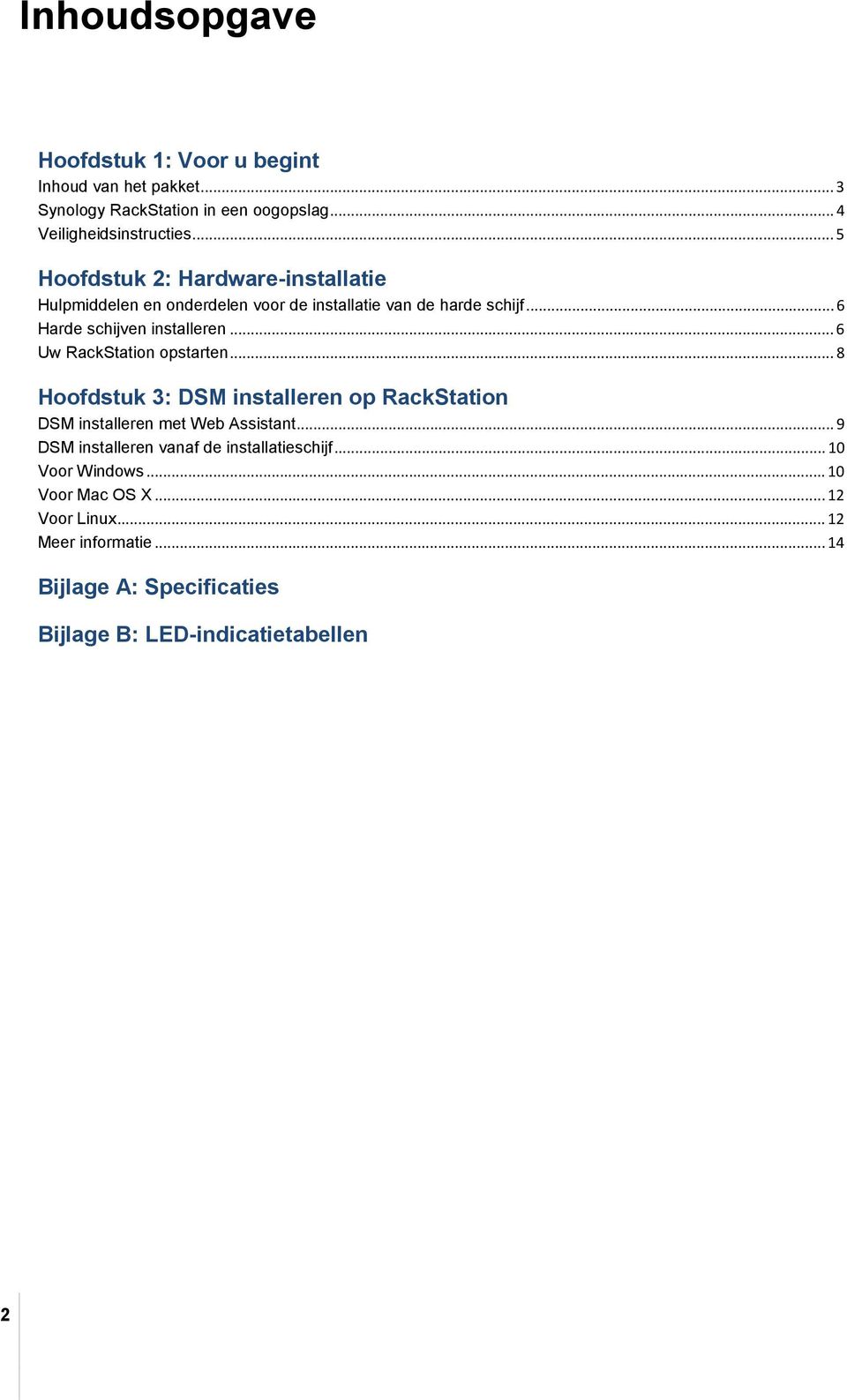 .. 6 Uw RackStation opstarten... 8 Hoofdstuk 3: DSM installeren op RackStation DSM installeren met Web Assistant.