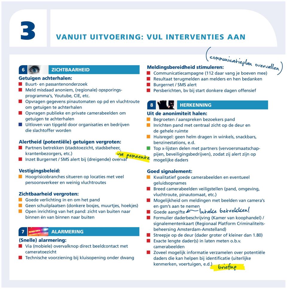 bedrijven die slachtoffer worden alertheid (potentiële) getuigen vergroten: Partners betrekken (stadstoezicht, stadsbeheer, krantenbezorgers, etc.