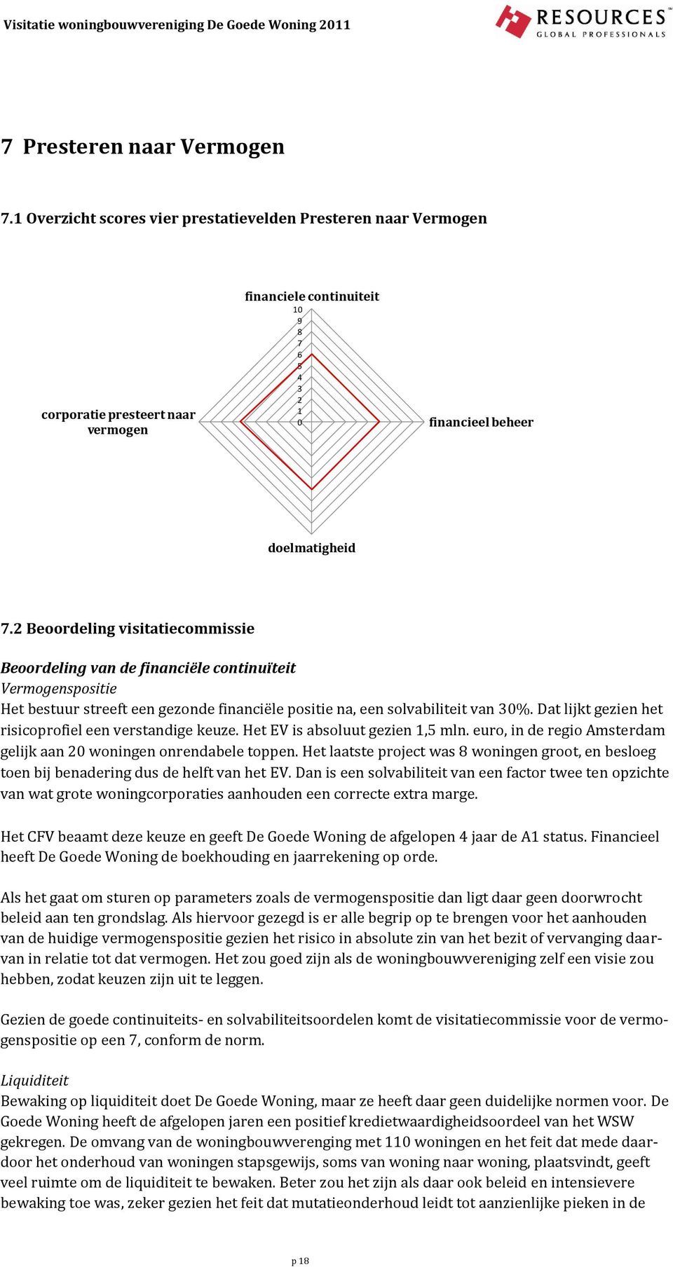 2 Beoordeling visitatiecommissie Beoordeling van de financiële continuïteit Vermogenspositie Het bestuur streeft een gezonde financiële positie na, een solvabiliteit van 30%.