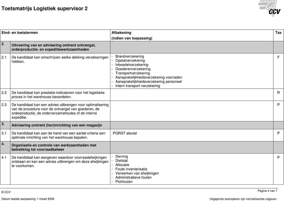 Advisering omtrent (her)inrichting van een magazijn 3.1 De kandidaat kan aan de hand van een aantal criteria een optimale inrichting van het warehouse bepalen. 4.