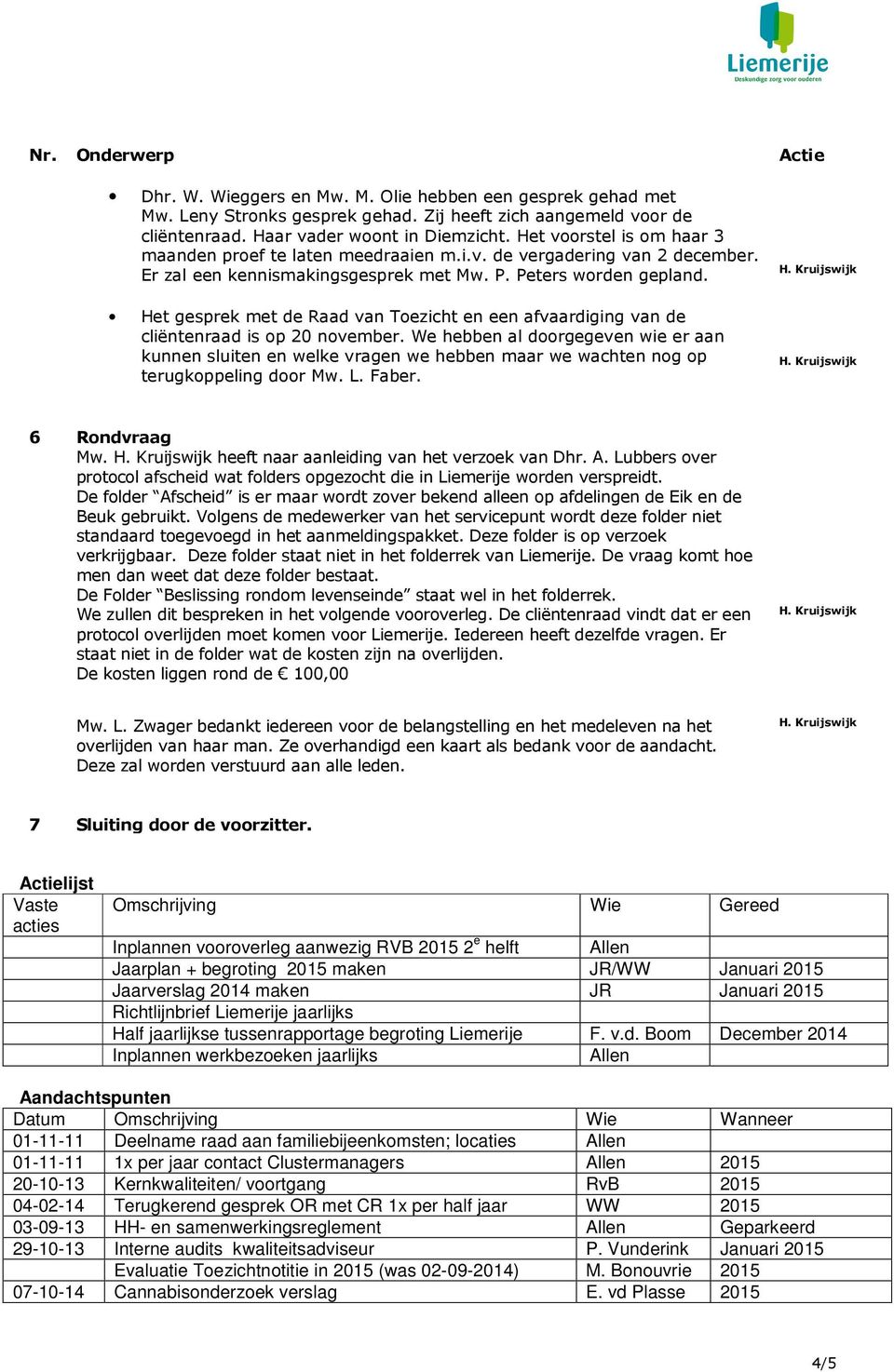 Het gesprek met de Raad van Toezicht en een afvaardiging van de cliëntenraad is op 20 november.