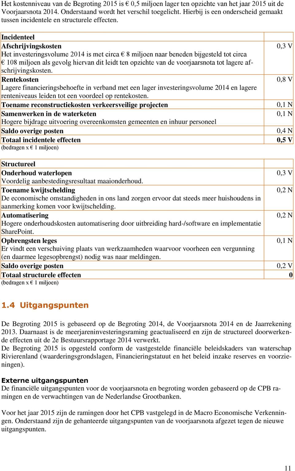 Incidenteel Afschrijvingskosten Het investeringsvolume 2014 is met circa 8 miljoen naar beneden bijgesteld tot circa 108 miljoen als gevolg hiervan dit leidt ten opzichte van de voorjaarsnota tot