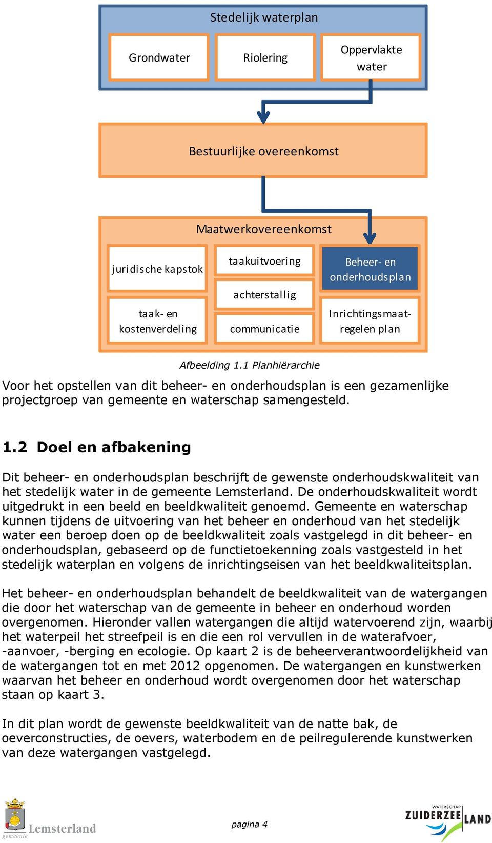 1 Planhiërarchie Voor het opstellen van dit beheer- en onderhoudsplan is een gezamenlijke projectgroep van gemeente en waterschap samengesteld. 1.