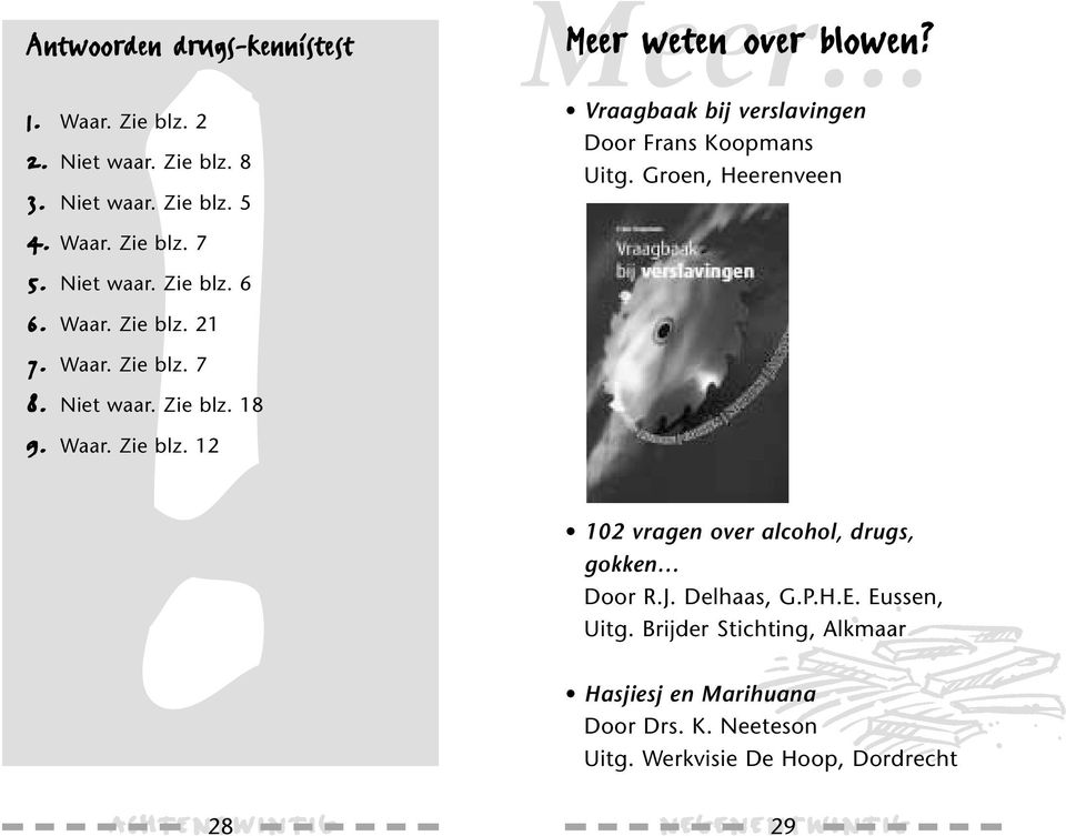 Vraagbaak bij verslavingen Door Frans Koopmans Uitg. Groen, Heerenveen 102 vragen over alcohol, drugs, gokken Door R.J. Delhaas, G.P.H.E.