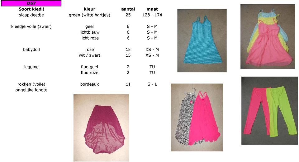 babydoll roze 15 XS - M wit / zwart 15 XS - M legging fluo geel