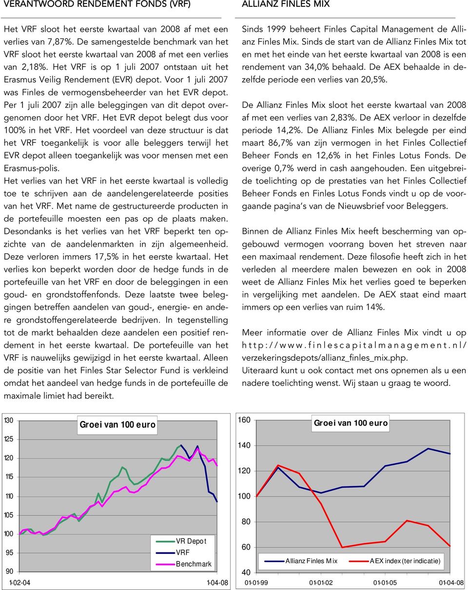 Voor 1 juli 2007 was Finles de vermogensbeheerder van het EVR depot. Per 1 juli 2007 zijn alle beleggingen van dit depot overgenomen door het VRF. Het EVR depot belegt dus voor % in het VRF.