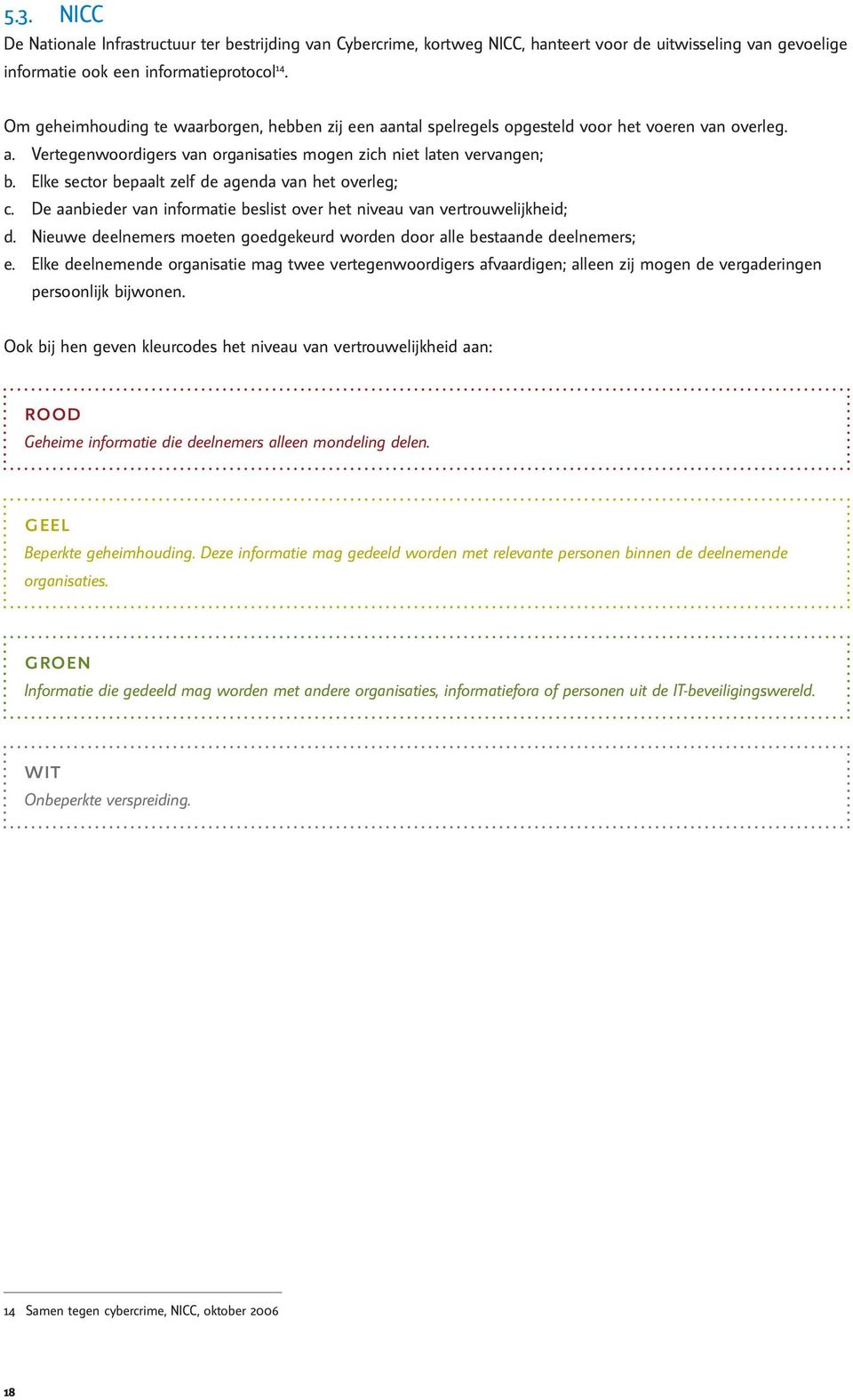 Elke sector bepaalt zelf de agenda van het overleg; c. De aanbieder van informatie beslist over het niveau van vertrouwelijkheid; d.