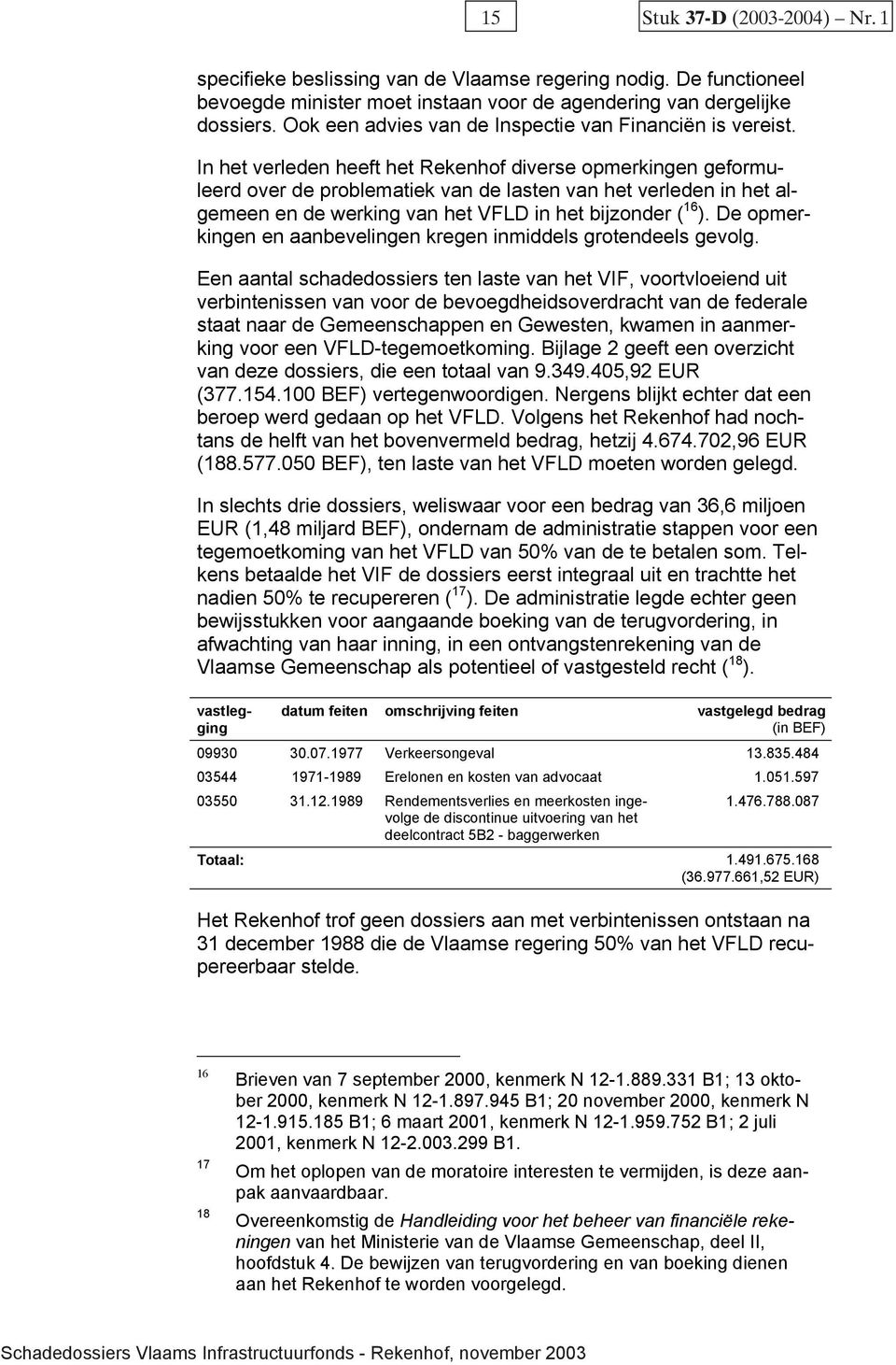 In het verleden heeft het Rekenhof diverse opmerkingen geformuleerd over de problematiek van de lasten van het verleden in het algemeen en de werking van het VFLD in het bijzonder ( 16 ).