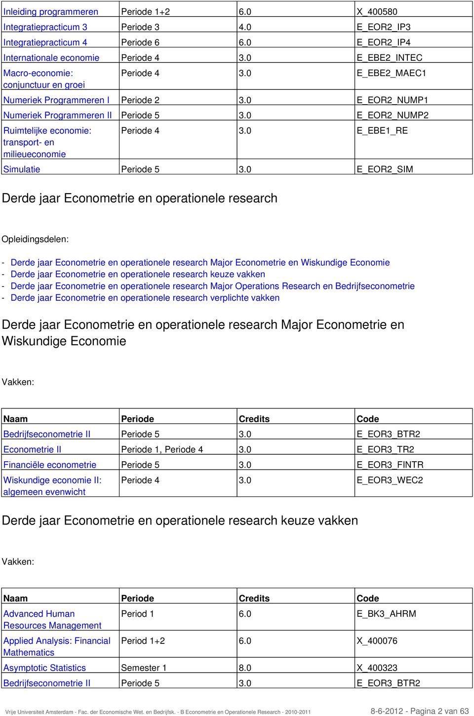 0 E_EOR2_NUMP2 Ruimtelijke economie: transport- en milieueconomie Periode 4 3.0 E_EBE1_RE Simulatie Periode 5 3.