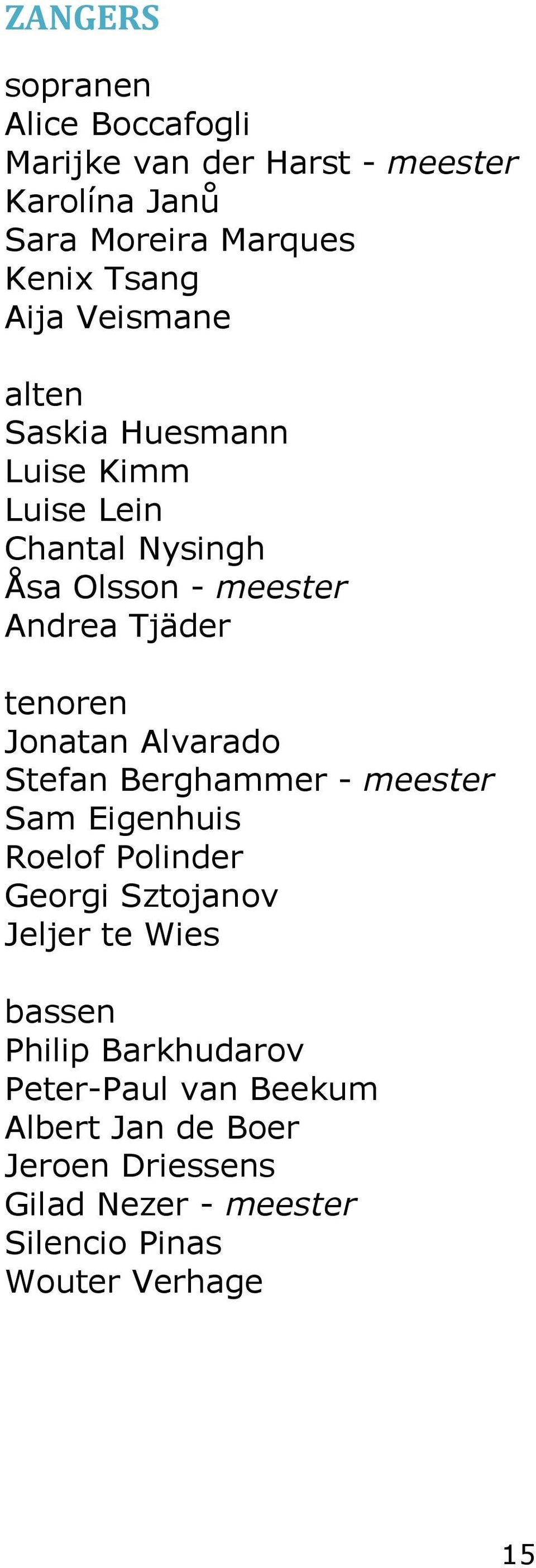 Jonatan Alvarado Stefan Berghammer - meester Sam Eigenhuis Roelof Polinder Georgi Sztojanov Jeljer te Wies bassen