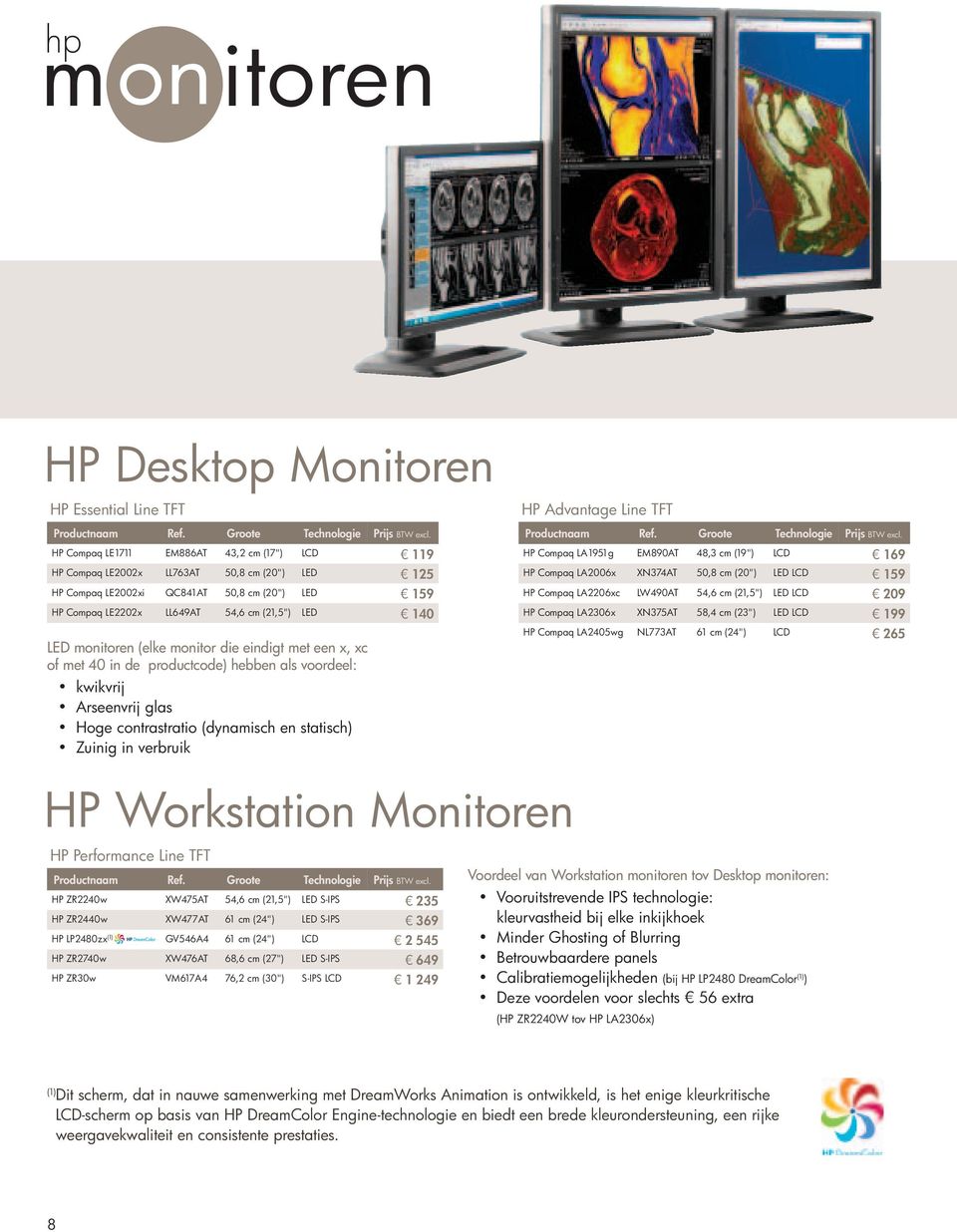 monitoren (elke monitor die eindigt met een x, xc of met 40 in de productcode) hebben als voordeel: kwikvrij Arseenvrij glas Hoge contrastratio (dynamisch en statisch) Zuinig in verbruik HP Advantage