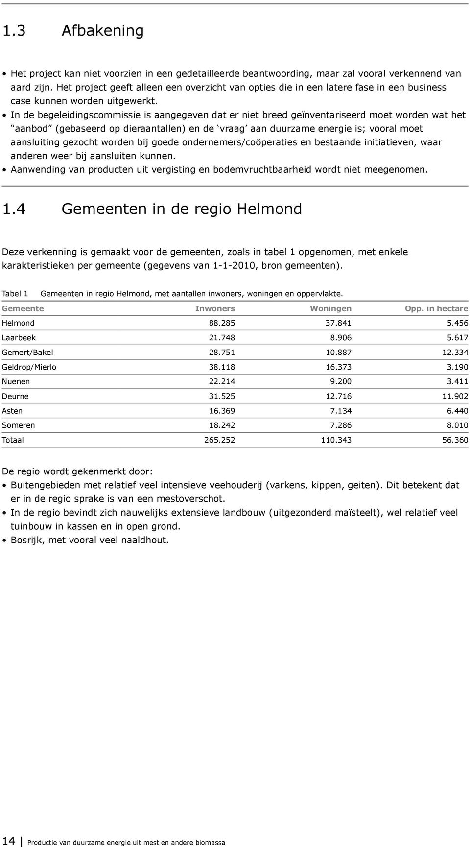 In de begeleidingscommissie is aangegeven dat er niet breed geïnventariseerd moet worden wat het aanbod (gebaseerd op dieraantallen) en de vraag aan duurzame energie is; vooral moet aansluiting