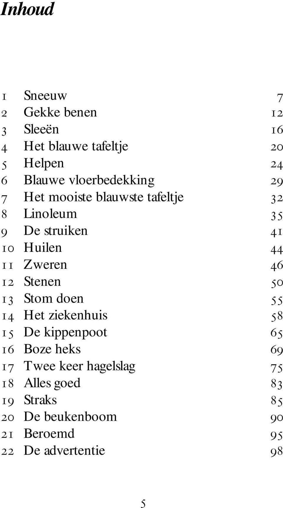 Zweren 46 12 Stenen 50 13 Stom doen 55 14 Het ziekenhuis 58 15 De kippenpoot 65 16 Boze heks 69 17