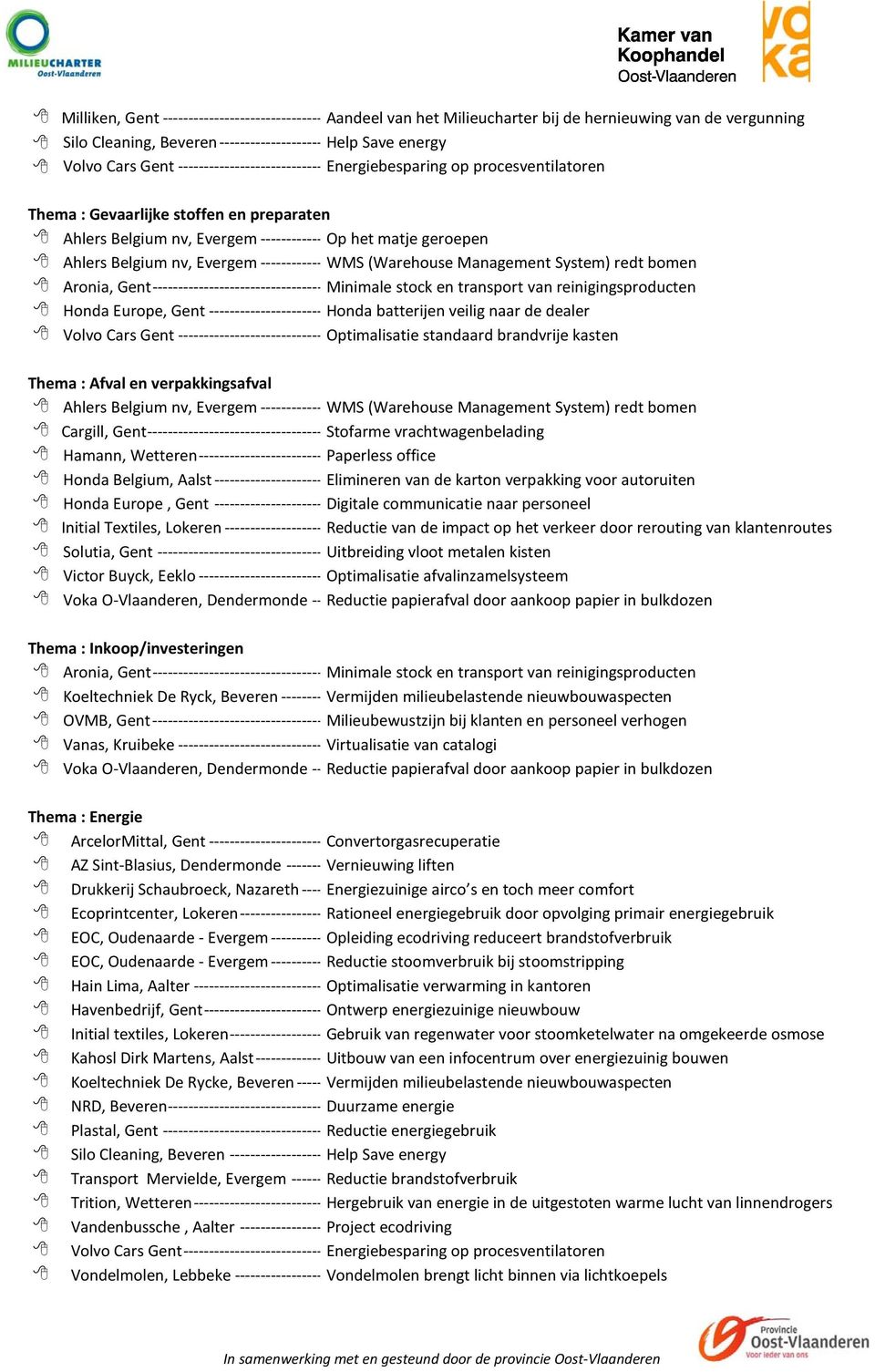 ------------ WMS (Warehouse Management System) redt bomen Aronia, Gent --------------------------------- Minimale stock en transport van reinigingsproducten Honda Europe, Gent ----------------------