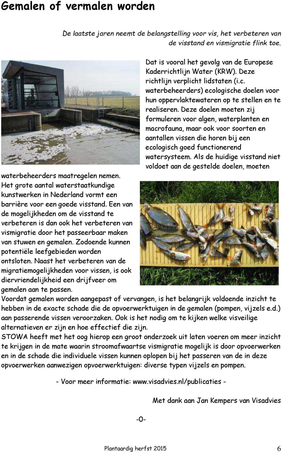 Deze doelen moeten zij formuleren voor algen, waterplanten en macrofauna, maar ook voor soorten en aantallen vissen die horen bij een ecologisch goed functionerend watersysteem.