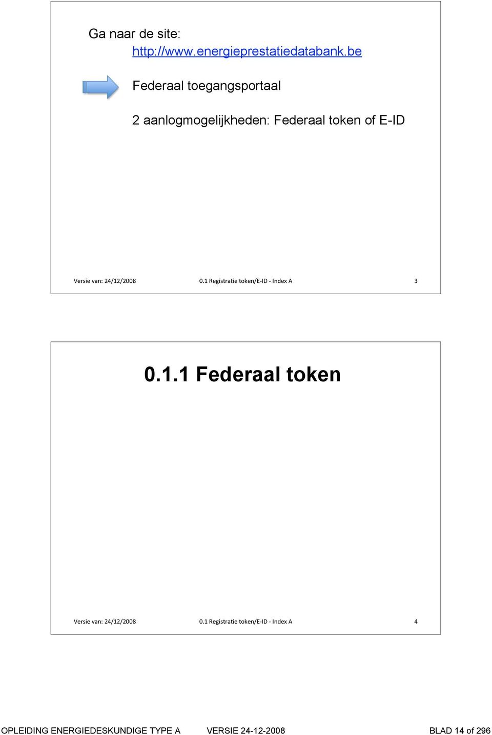 van: 24/12/2008 0.1 Registra5e token/e ID Index A 3 0.1.1 Federaal token Versie van: 24/12/2008 0.