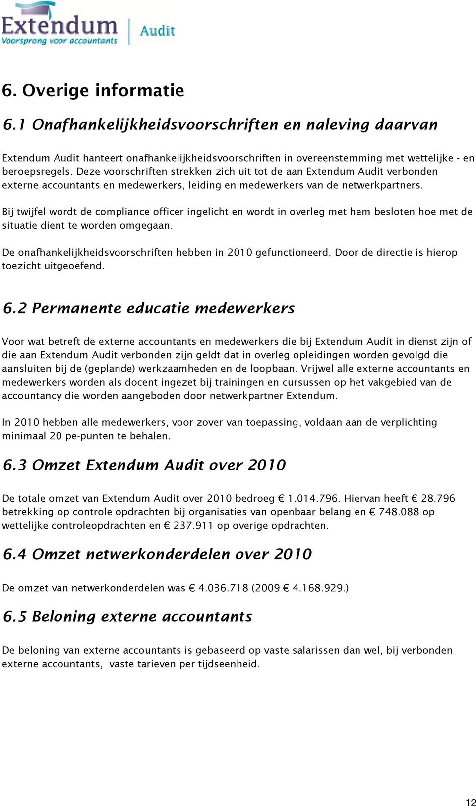 Bij twijfel wordt de compliance officer ingelicht en wordt in overleg met hem besloten hoe met de situatie dient te worden omgegaan. De onafhankelijkheidsvoorschriften hebben in 2010 gefunctioneerd.