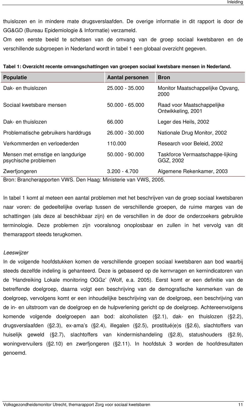 Tabel 1: Overzicht recente omvangschattingen van groepen sociaal kwetsbare mensen in Nederland. Populatie Aantal personen Bron Dak- en thuislozen 25.000-35.