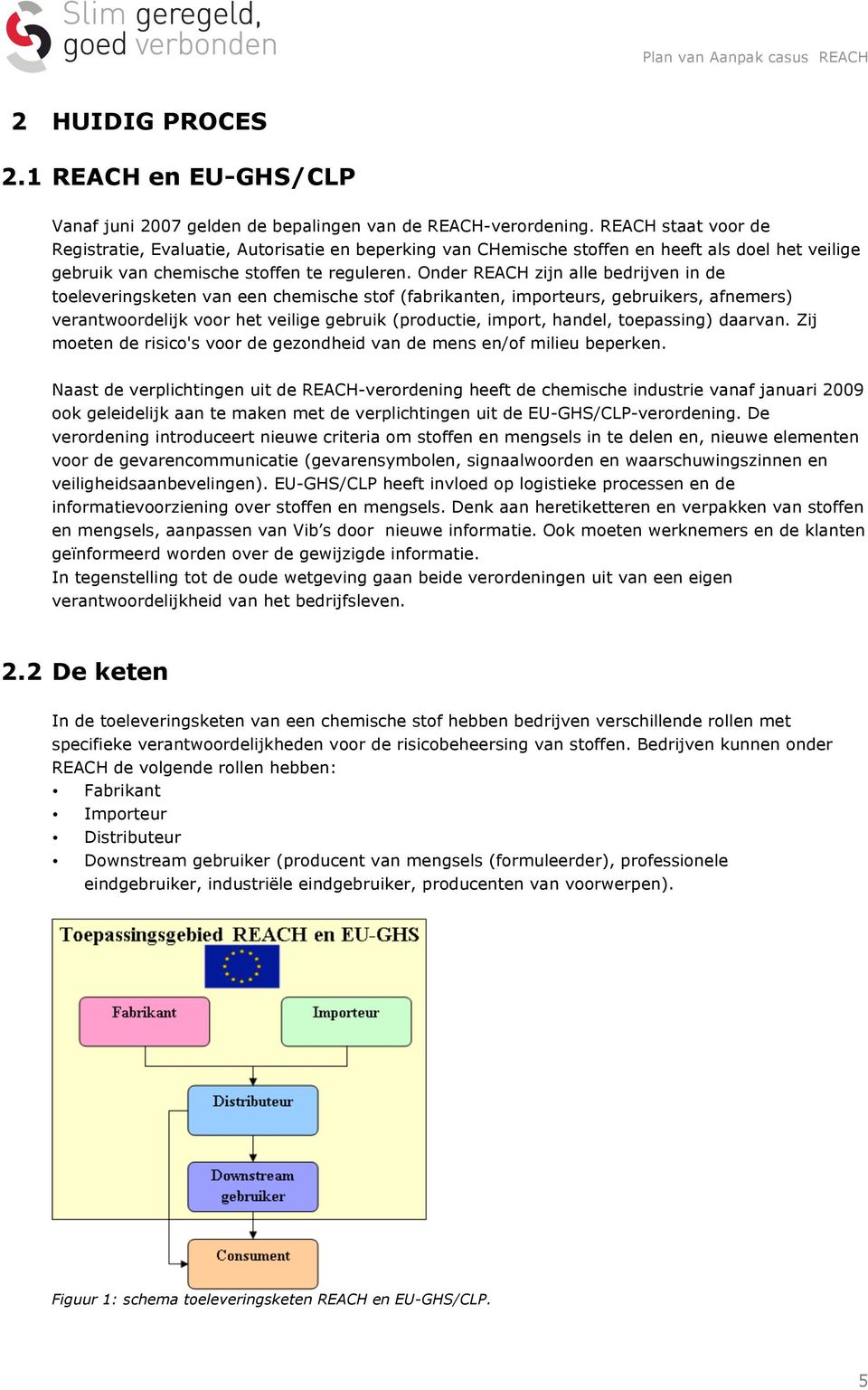 Onder REACH zijn alle bedrijven in de toeleveringsketen van een chemische stof (fabrikanten, importeurs, gebruikers, afnemers) verantwoordelijk voor het veilige gebruik (productie, import, handel,