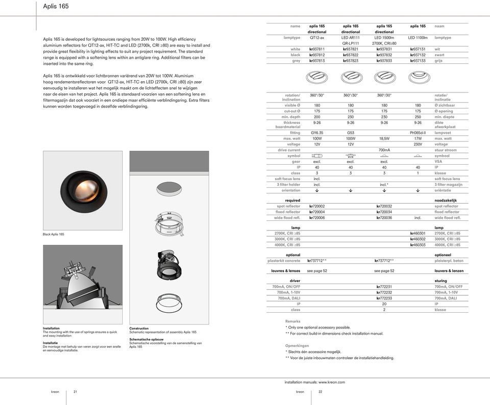 The standard range is equipped with a softening lens within an antiglare ring. Additional filters can be inserted into the same ring.