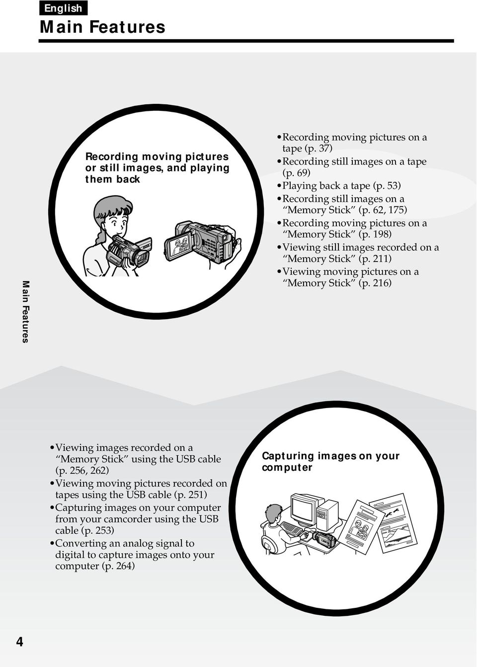 211) Viewing moving pictures on a Memory Stick (p. 216) Viewing images recorded on a Memory Stick using the USB cable (p.