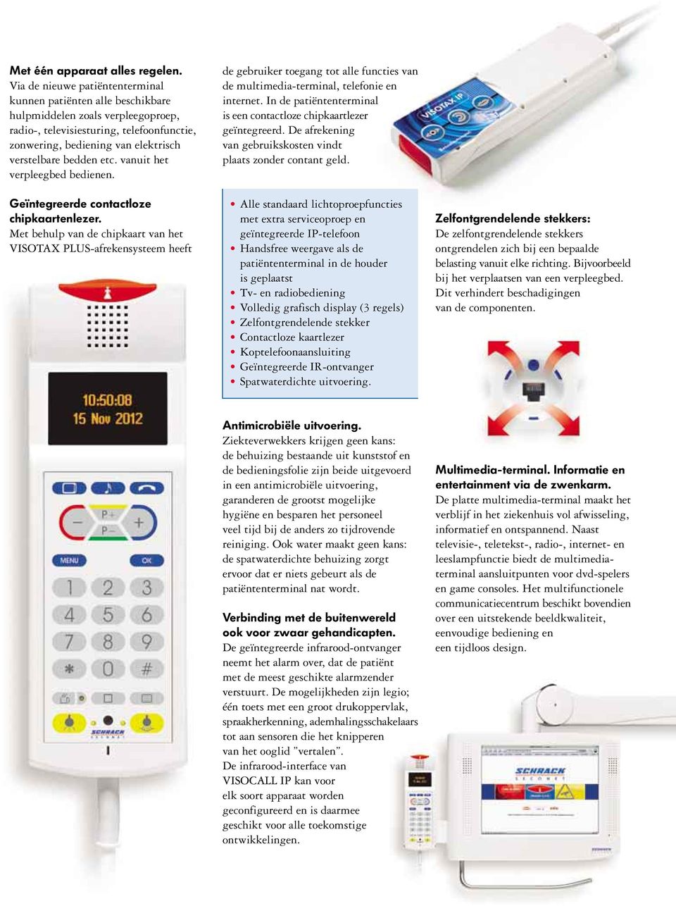 etc. vanuit het verpleegbed bedienen. Geïntegreerde contactloze chipkaartenlezer.