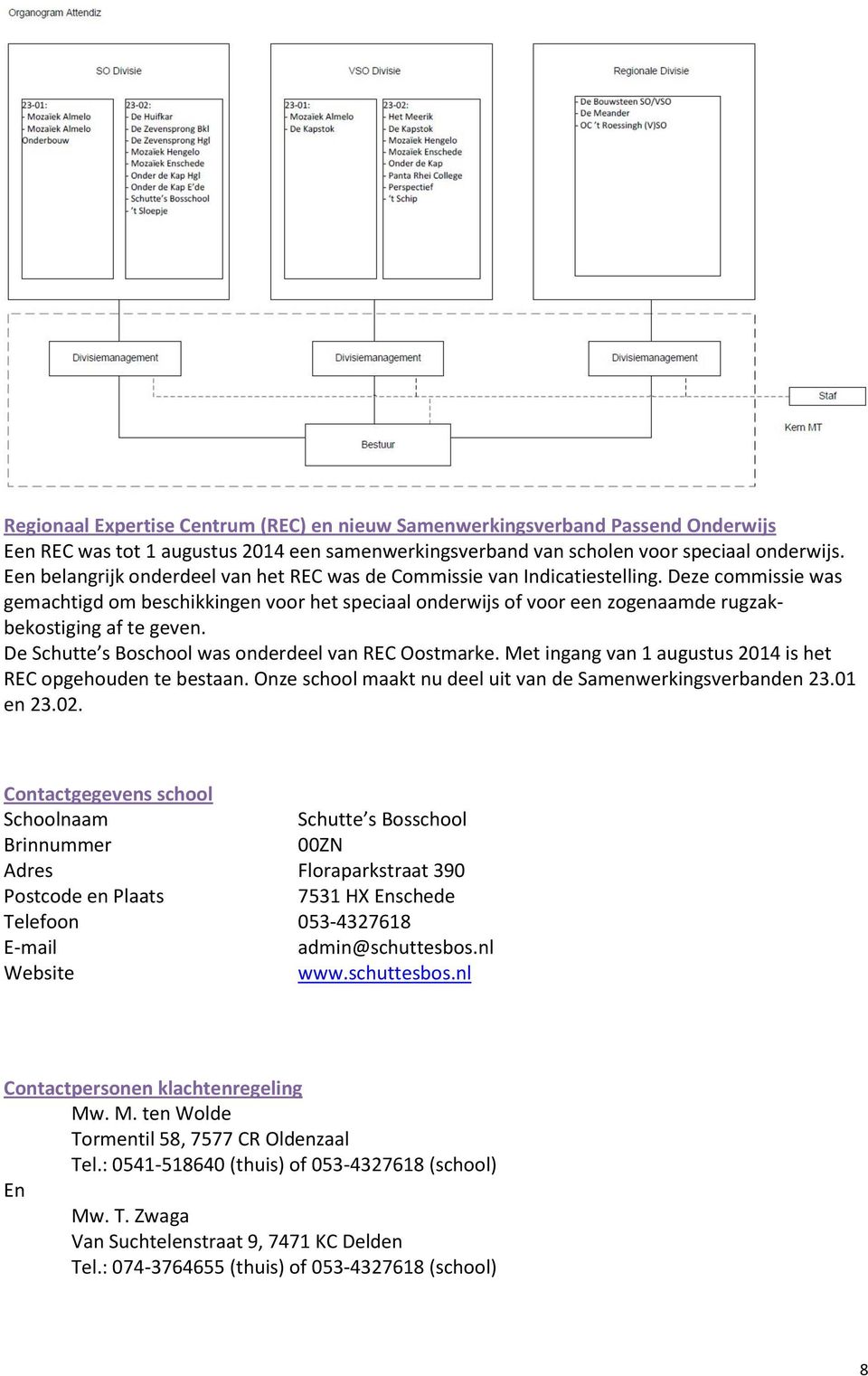 Deze commissie was gemachtigd om beschikkingen voor het speciaal onderwijs of voor een zogenaamde rugzakbekostiging af te geven. De Schutte s Boschool was onderdeel van REC Oostmarke.