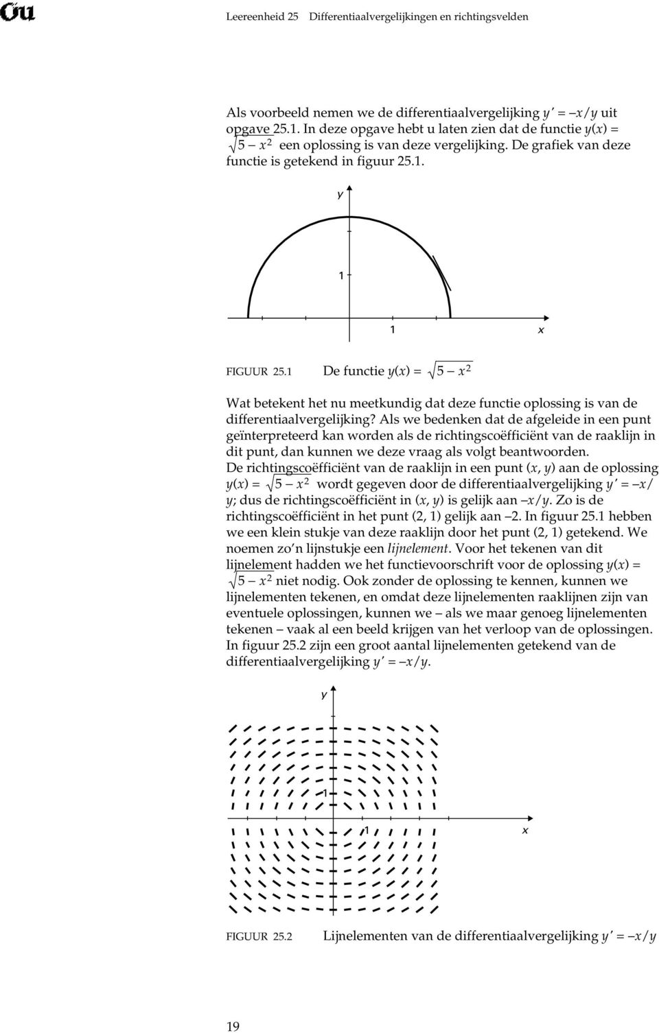 De functie (x) = 5 x2 Wat betekent het nu meetkundig dat deze functie oplossing is van de differentiaalvergelijking?