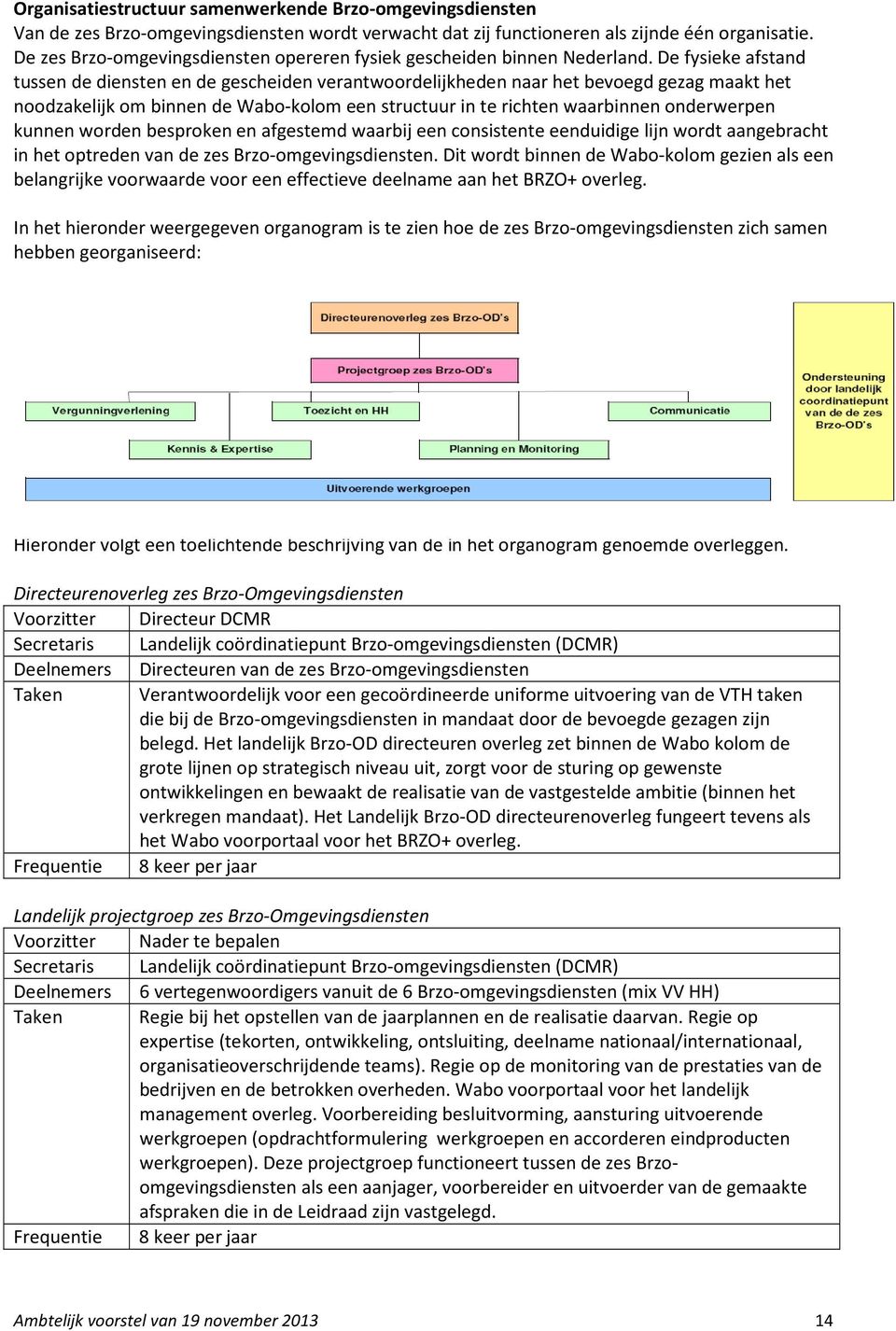 De fysieke afstand tussen de diensten en de gescheiden verantwoordelijkheden naar het bevoegd gezag maakt het noodzakelijk om binnen de Wabo-kolom een structuur in te richten waarbinnen onderwerpen