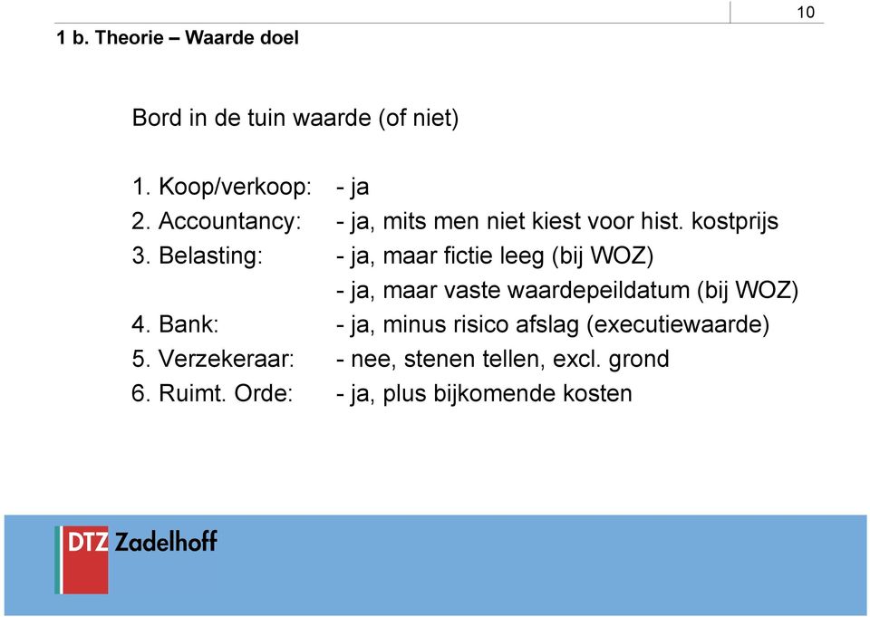 Belasting: - ja, maar fictie leeg (bij WOZ) - ja, maar vaste waardepeildatum (bij WOZ) 4.