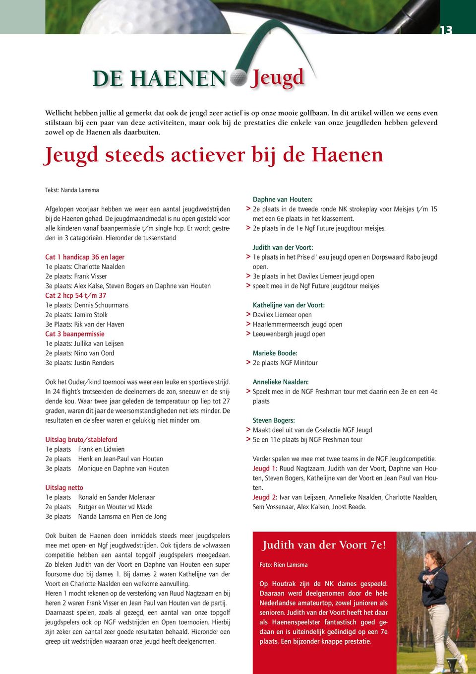 Jeugd steeds actiever bij de Haenen Tekst: Nanda Lamsma Daphne van Houten: Afgelopen voorjaar hebben we weer een aantal jeugdwedstrijden bij de Haenen gehad.