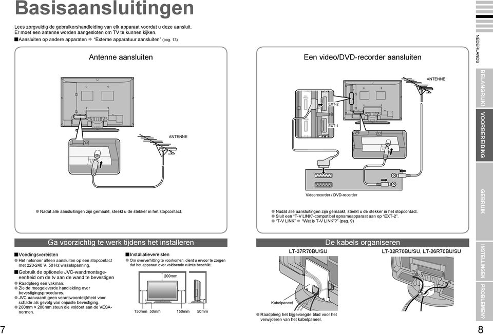 ) Antenne aansluiten Een video/dvd-recorder aansluiten 7 ANTENNE Nadat alle aansluitingen zijn gemaakt, steekt u de stekker in het stopcontact.