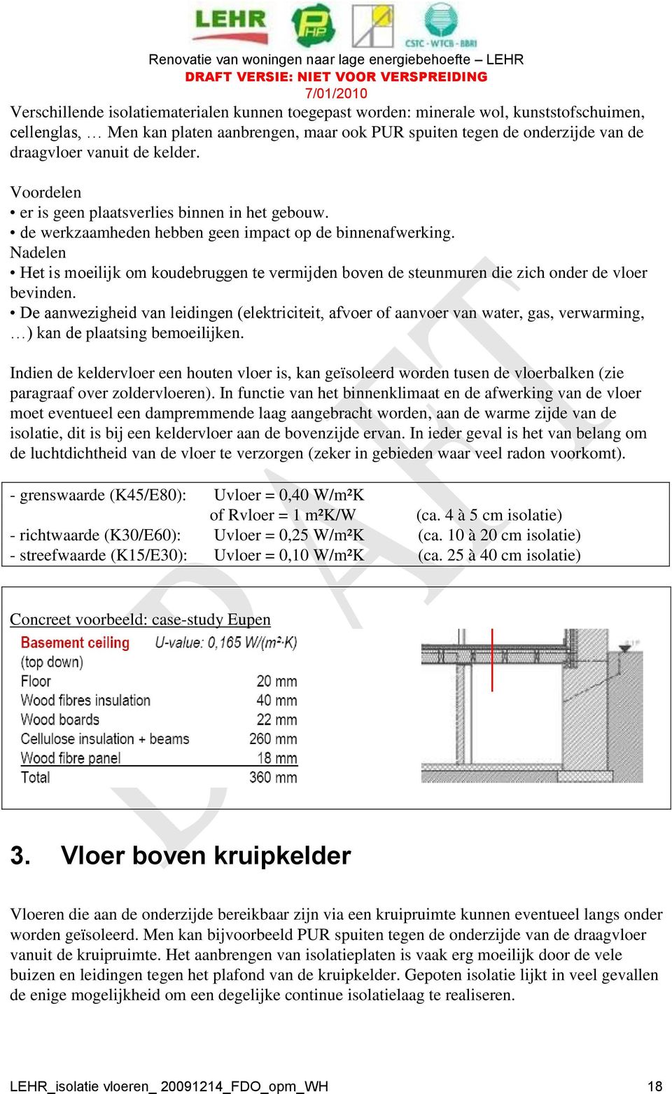 Nadelen Het is moeilijk om koudebruggen te vermijden boven de steunmuren die zich onder de vloer bevinden.