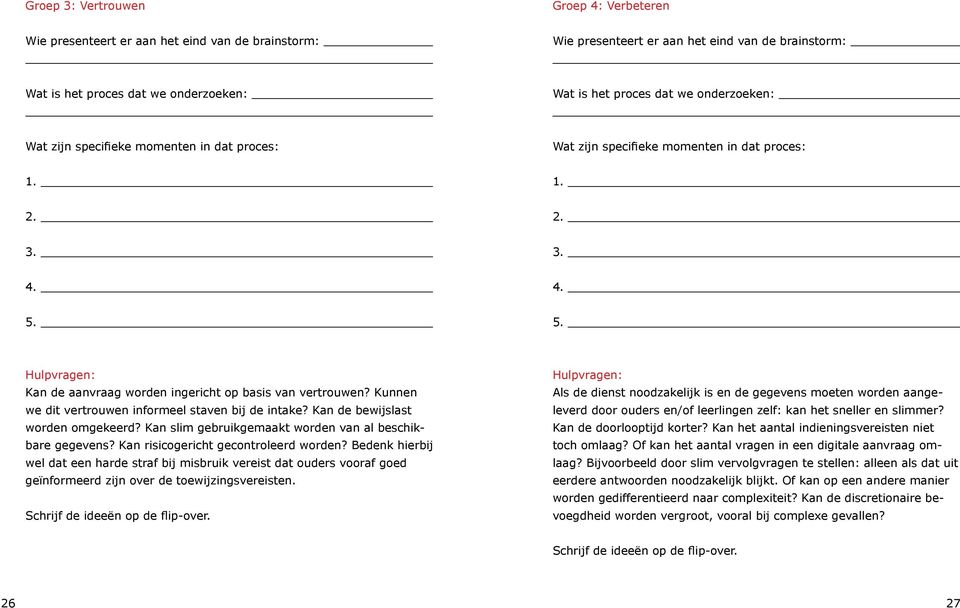 5. Hulpvragen: Kan de aanvraag worden ingericht op basis van vertrouwen? Kunnen we dit vertrouwen informeel staven bij de intake? Kan de bewijslast worden omgekeerd?