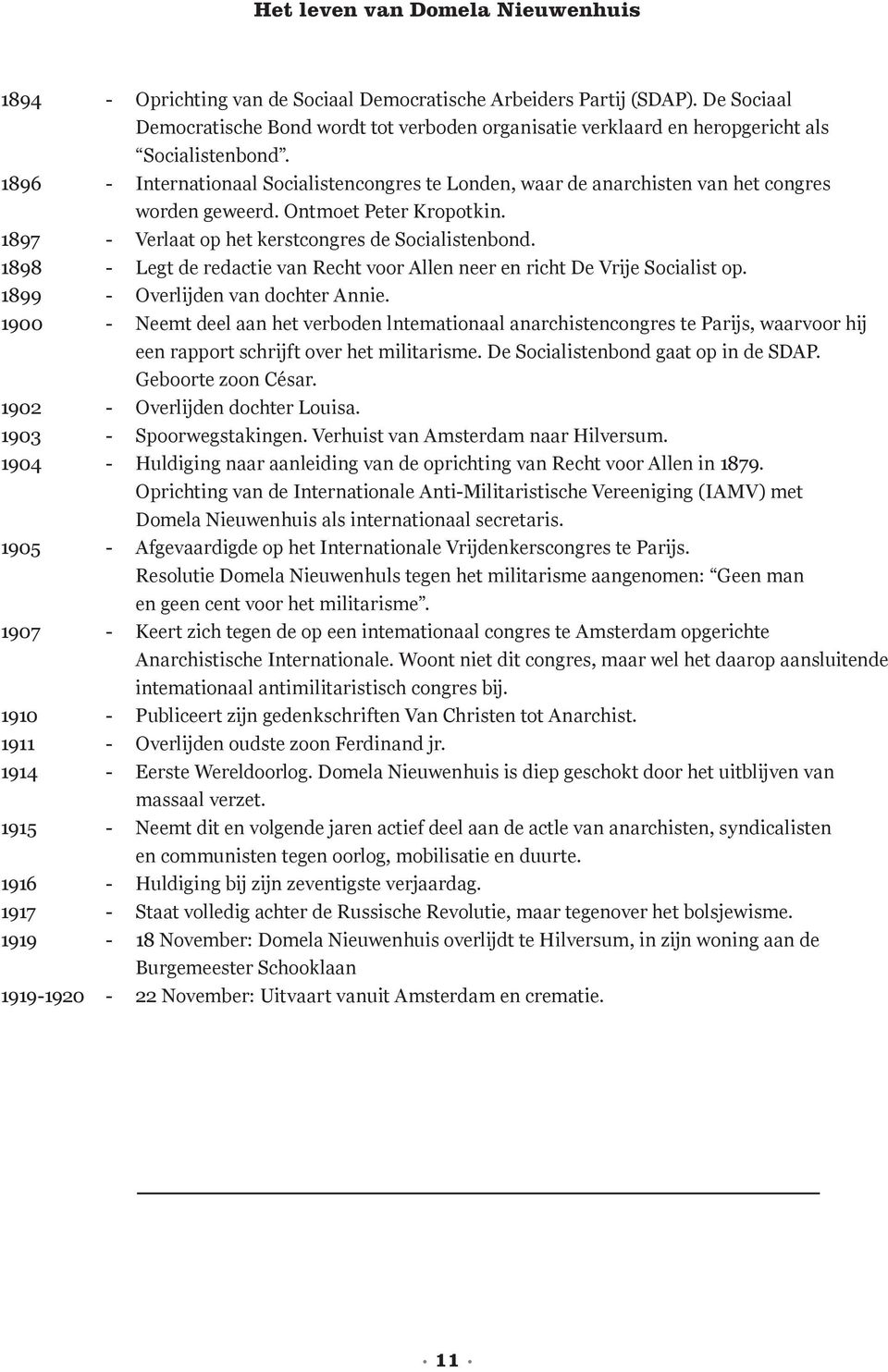 1898 - Legt de redactie van Recht voor Allen neer en richt De Vrije Socialist op. 1899 - Overlijden van dochter Annie.