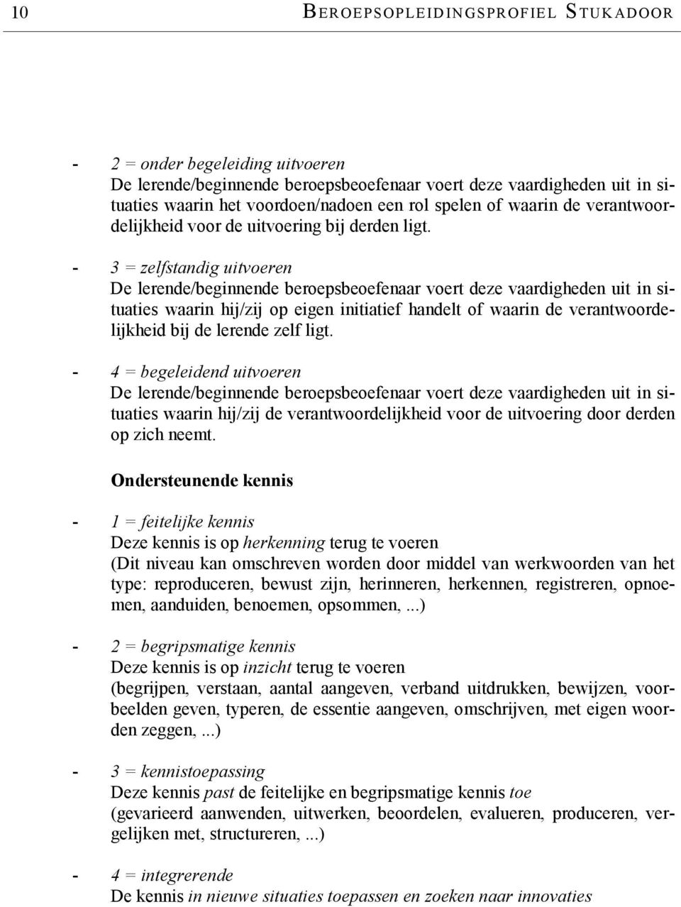 - = zelfstandig uitvoeren De lerende/beginnende beroepsbeoefenaar voert deze vaardigheden uit in situaties waarin hij/zij op eigen initiatief handelt of waarin de verantwoordelijkheid bij de lerende