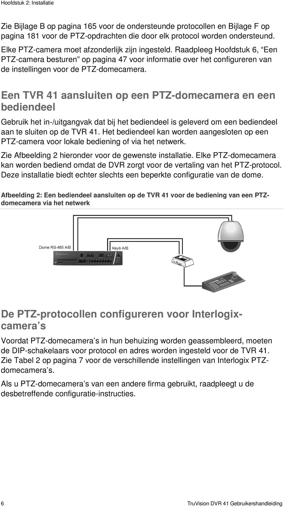 Een TVR 41 aansluiten op een PTZ-domecamera en een bediendeel Gebruik het in-/uitgangvak dat bij het bediendeel is geleverd om een bediendeel aan te sluiten op de TVR 41.