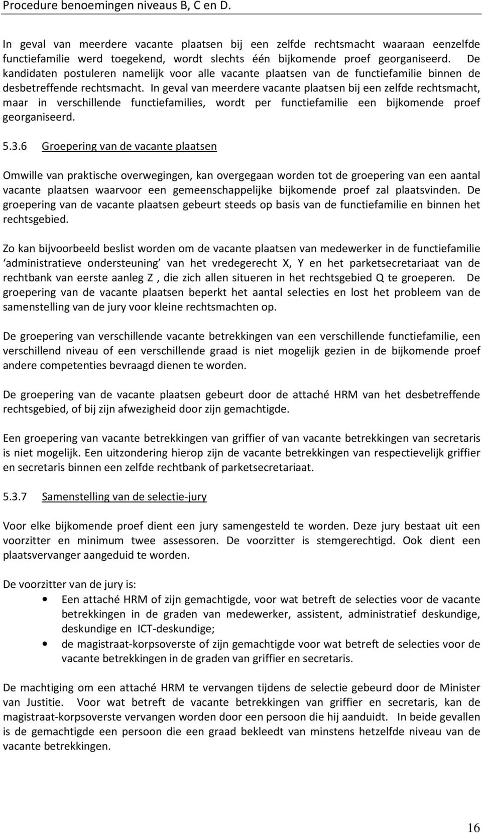 In geval van meerdere vacante plaatsen bij een zelfde rechtsmacht, maar in verschillende functiefamilies, wordt per functiefamilie een bijkomende proef georganiseerd. 5.3.