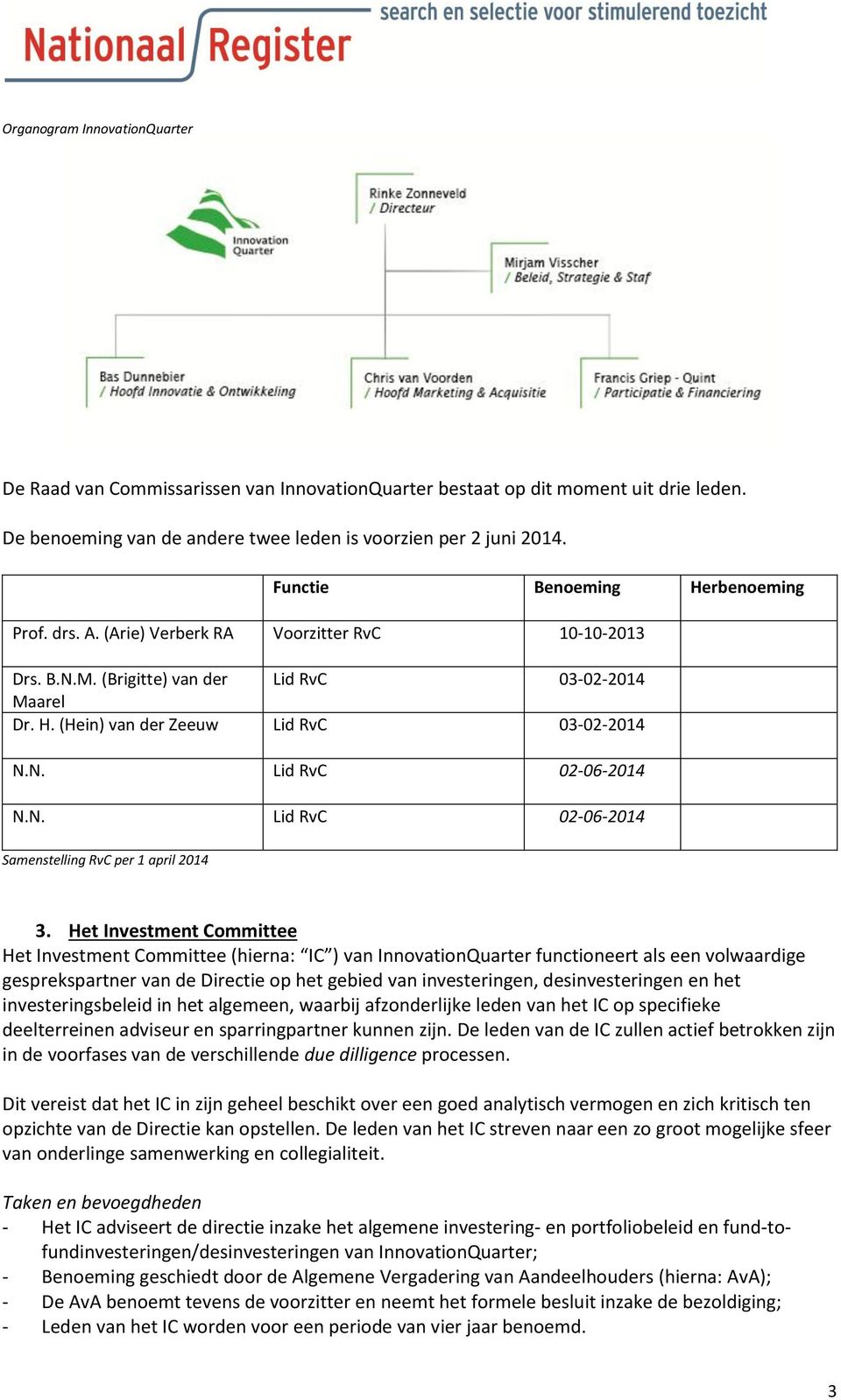 N. Lid RvC 02-06-2014 Samenstelling RvC per 1 april 2014 3.