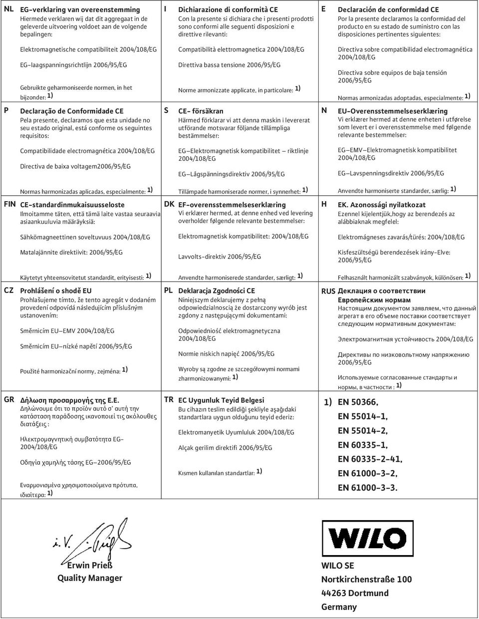 suministro con las disposiciones pertinentes siguientes: Elektromagnetische compatibiliteit 2004/108/EG EG-laagspanningsrichtlijn 2006/95/EG Gebruikte geharmoniseerde normen, in het bijzonder: 1)