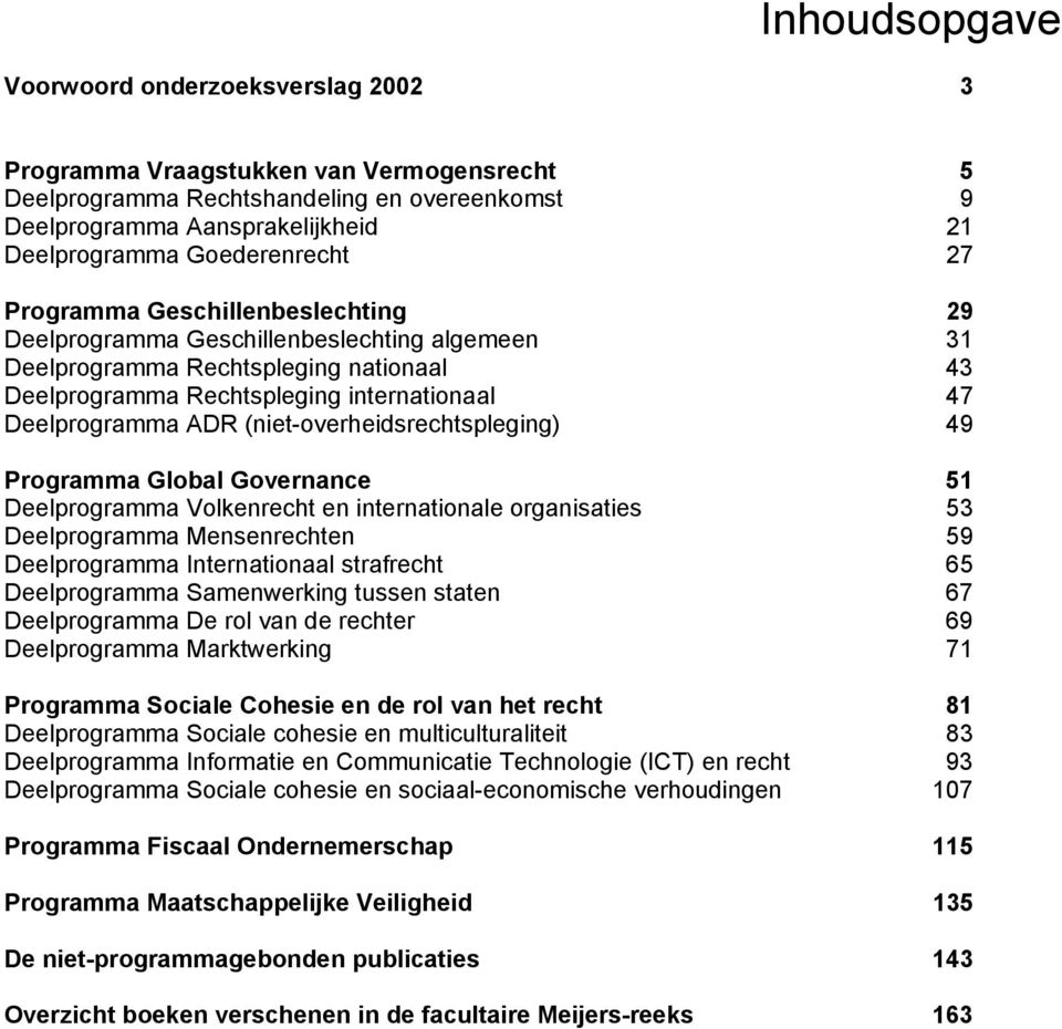 Deelprogramma ADR (niet-overheidsrechtspleging) 49 Programma Global Governance 51 Deelprogramma Volkenrecht en internationale organisaties 53 Deelprogramma Mensenrechten 59 Deelprogramma