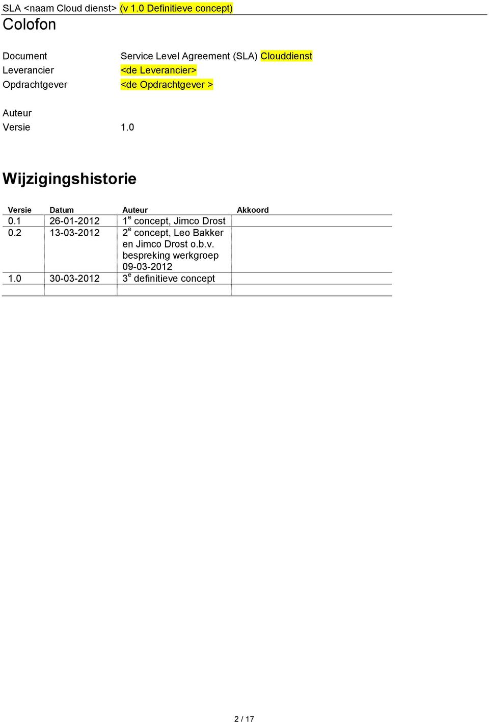 0 Wijzigingshistorie Versie Datum Auteur Akkoord 0.1 26-01-2012 1 e concept, Jimco Drost 0.