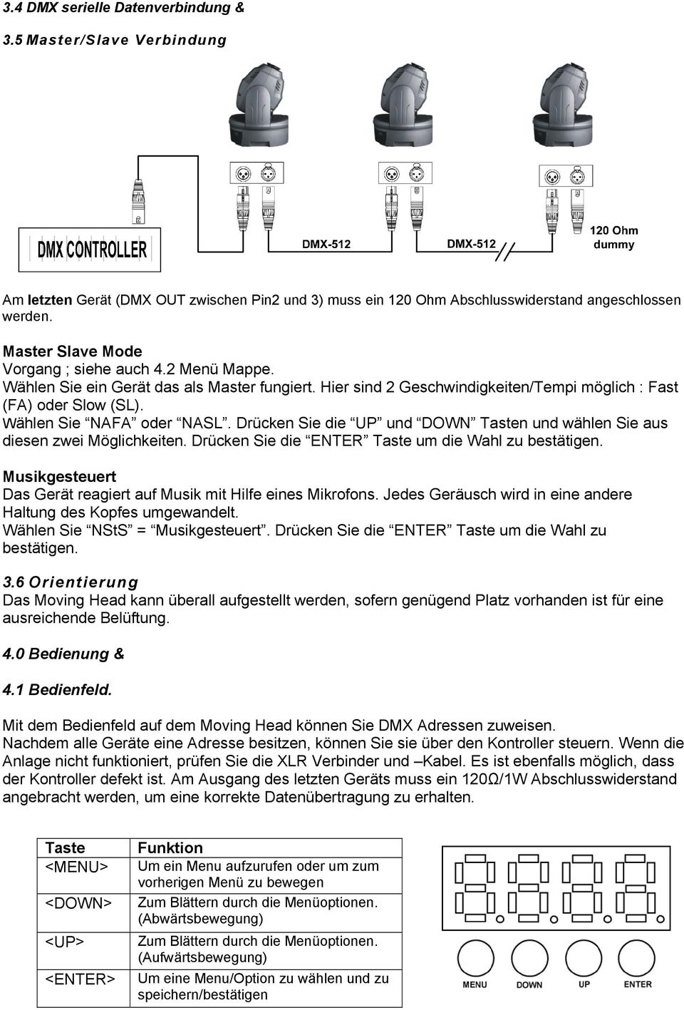 Drücken Sie die UP und DOWN Tasten und wählen Sie aus diesen zwei Möglichkeiten. Drücken Sie die ENTER Taste um die Wahl zu bestätigen.